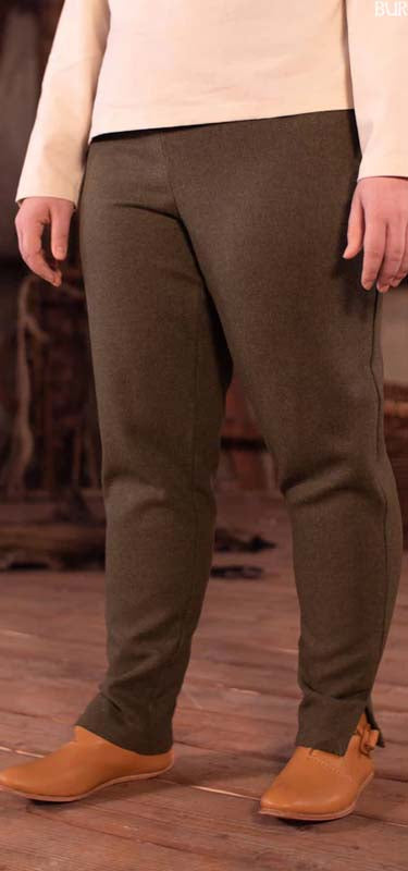 Pair of olive colored medieval pants for women from Burgschneider.