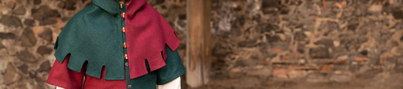Red and green Mi Parti medieval clothing.