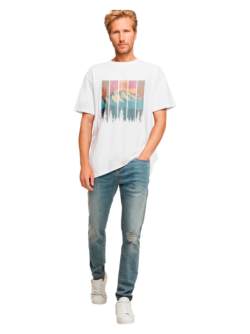 Mountain Sunset Retro Art Schweres Oversize T-Shirt