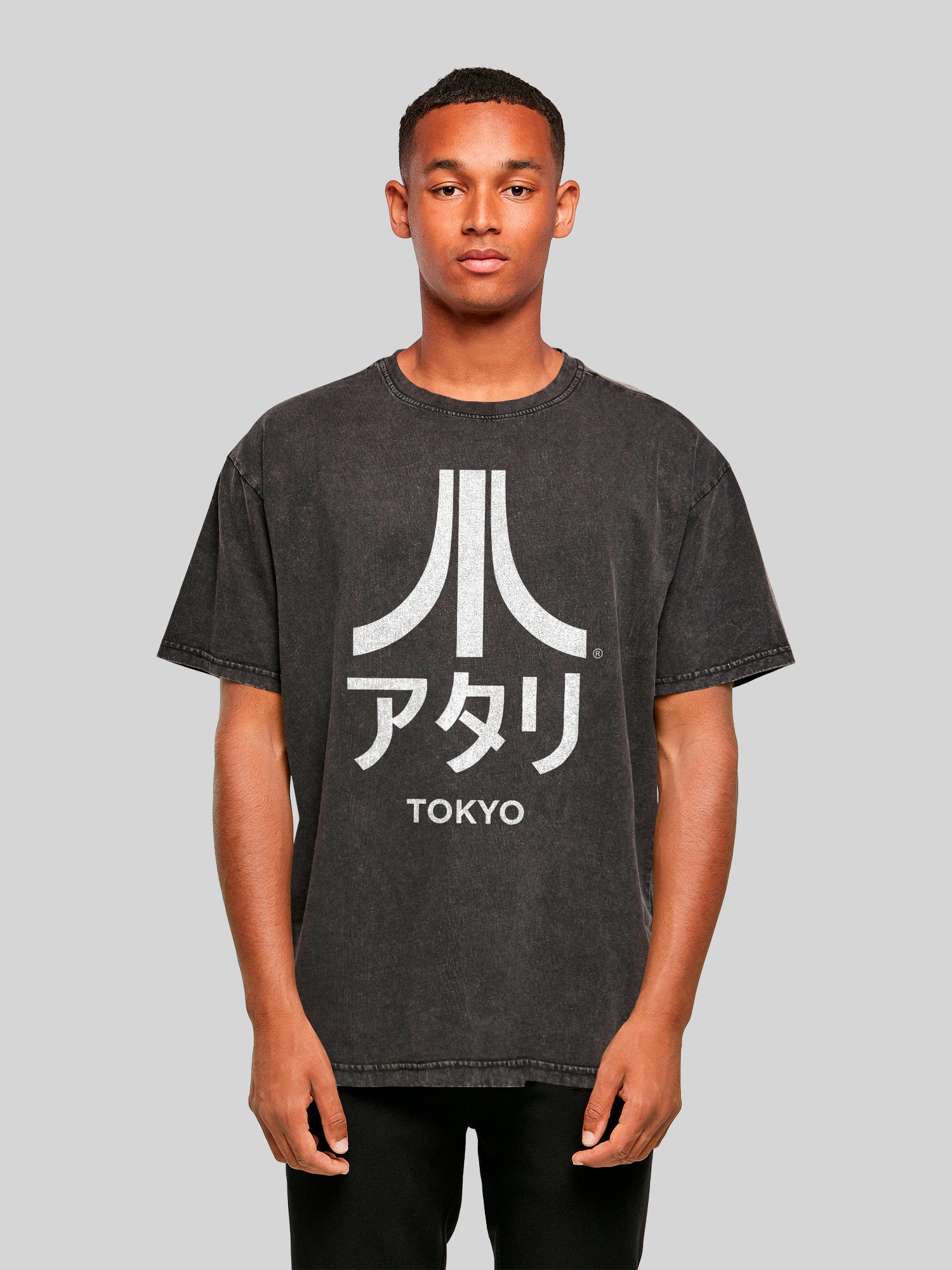 Atari Tokyo white Retro Arcade Games with Acid Washed Heavy Oversize Tee