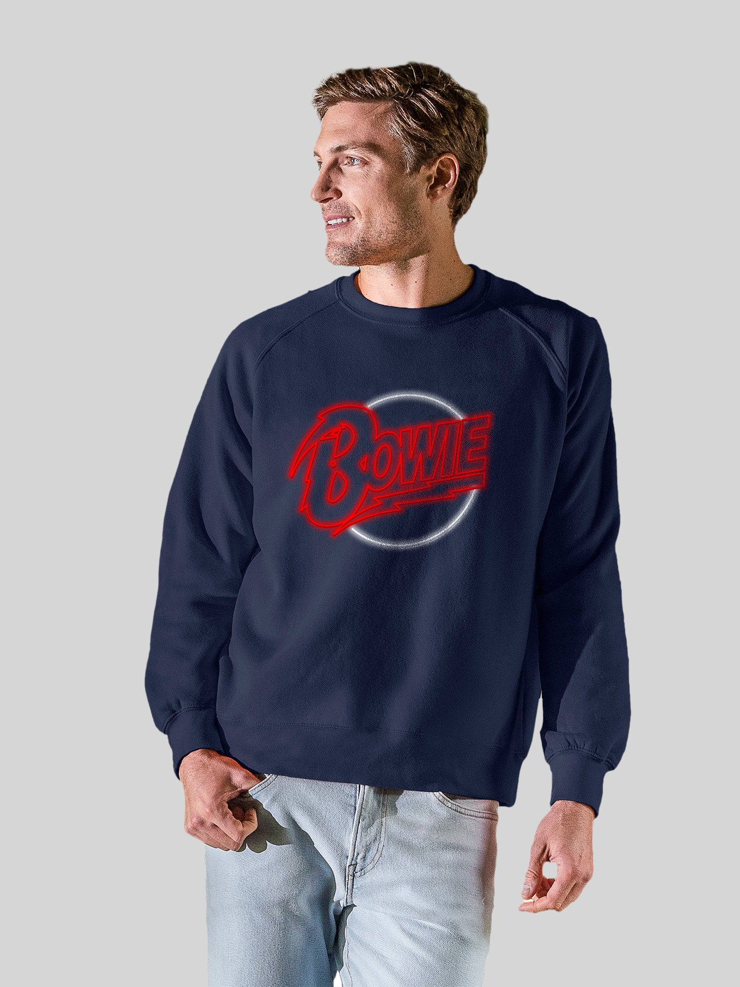 David Bowie Neon Logo avec l'équipage de la toison vintage Raglan