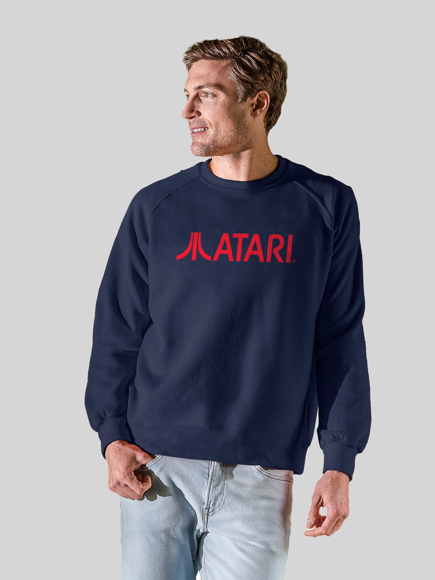 Atari Games Logo Red Retro Gaming Horizontal with Vintage Fleece Raglan Crew