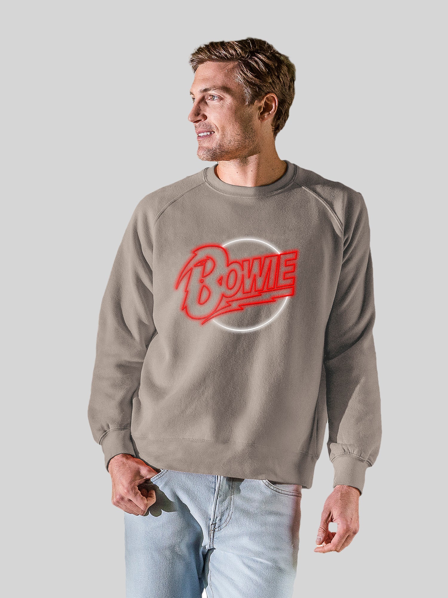David Bowie Neon Logo avec l'équipage de la toison vintage Raglan