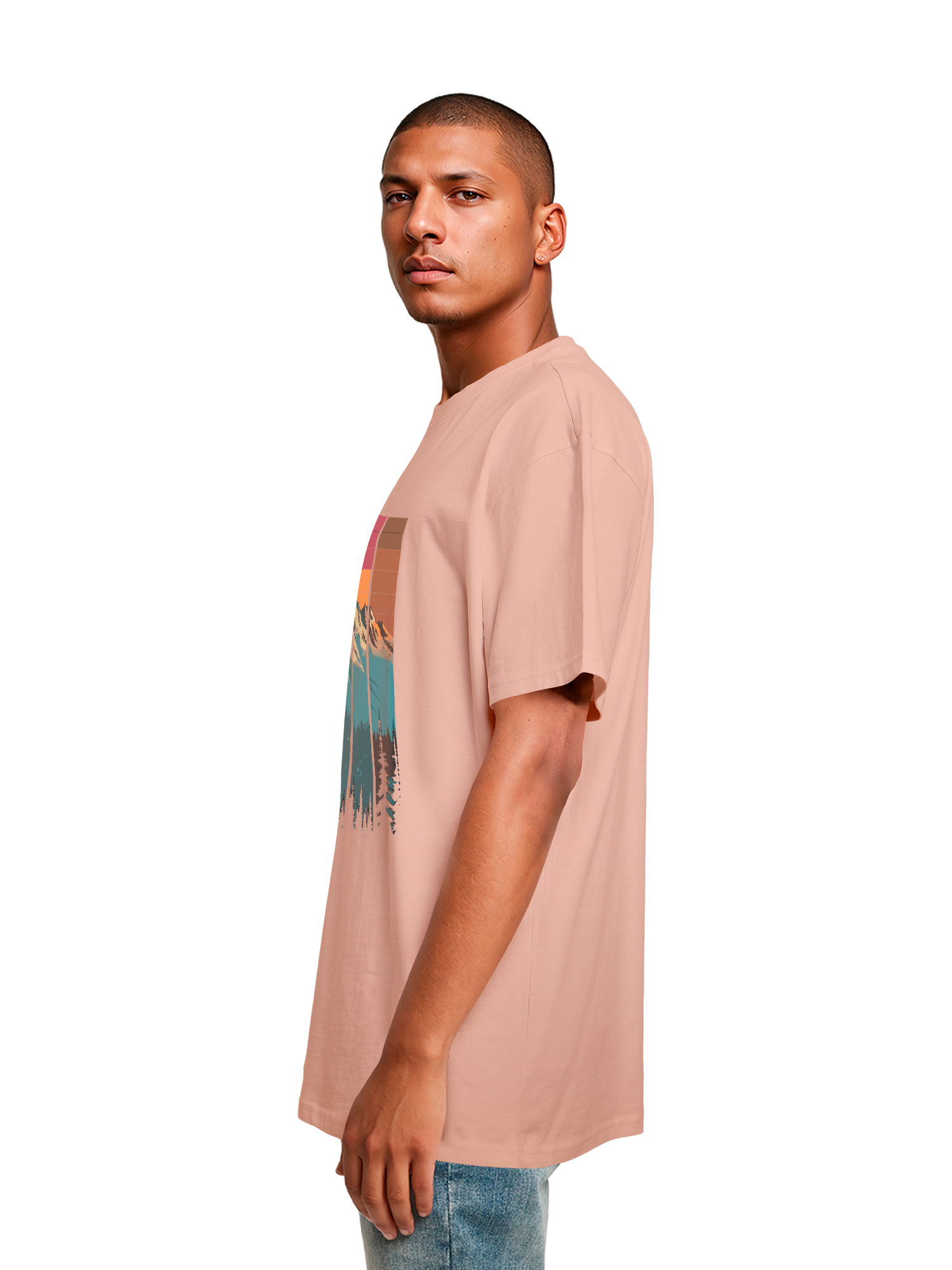 Mountain Sunset Retro Art Schweres Oversize T-Shirt