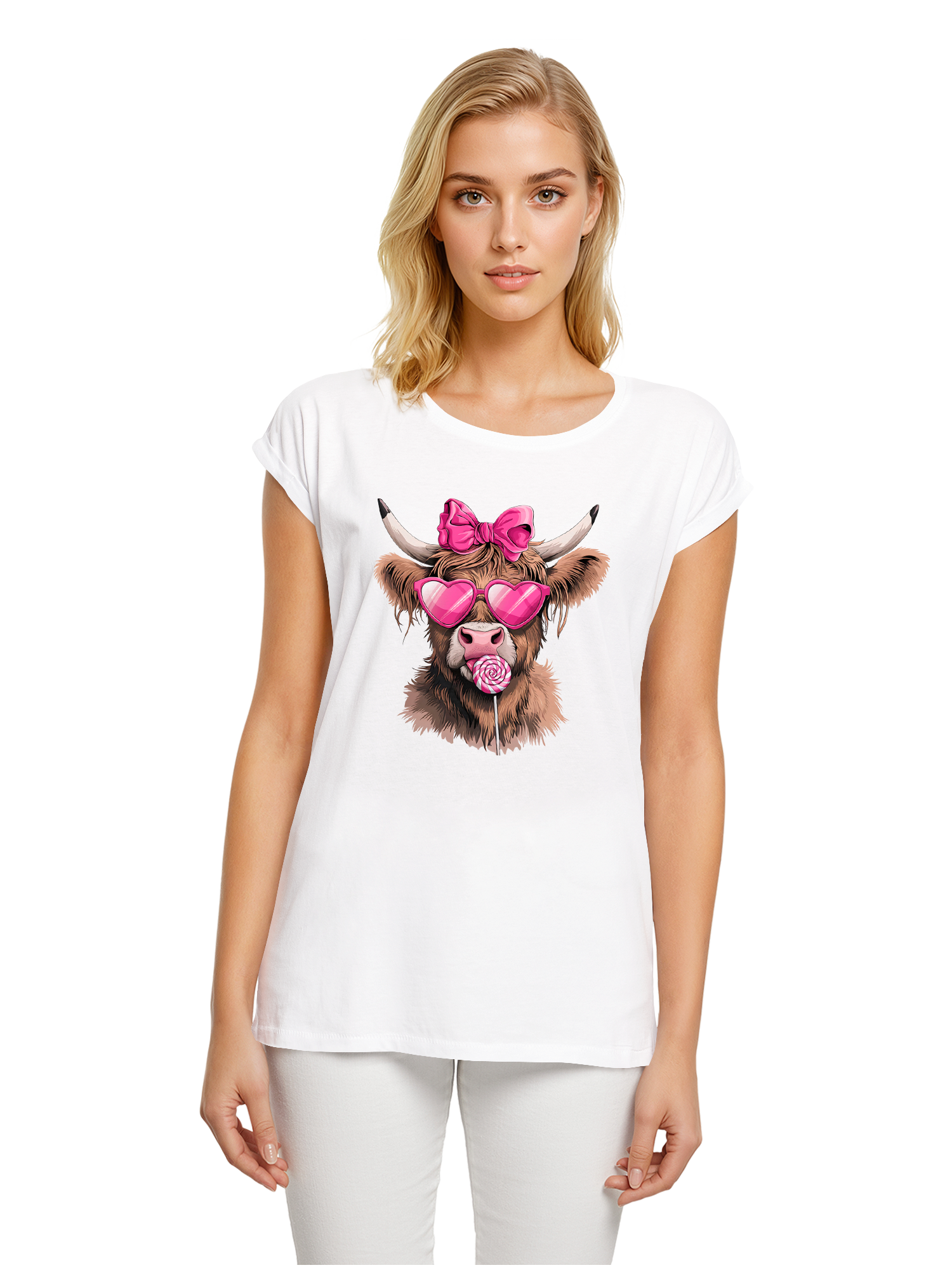 Highland Cow Valentine's Day Gift Ladies T-Shirt