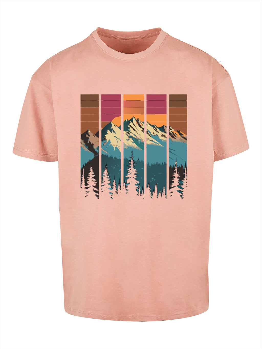 Mountain Sunset Retro Art Schweres Oversize T-Shirt