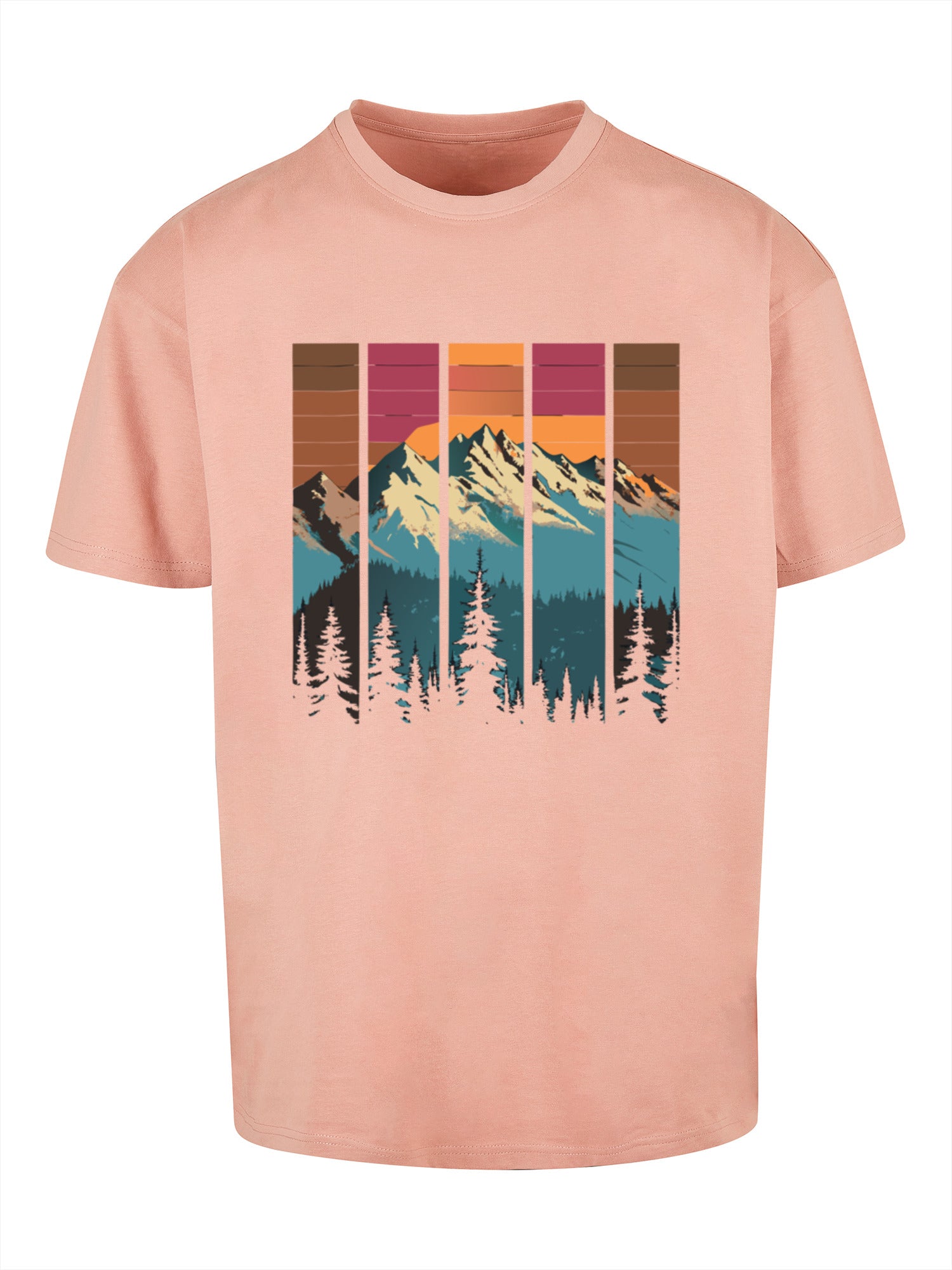 Mountain Sunset Retro Art Schweres Oversize T-Shirt