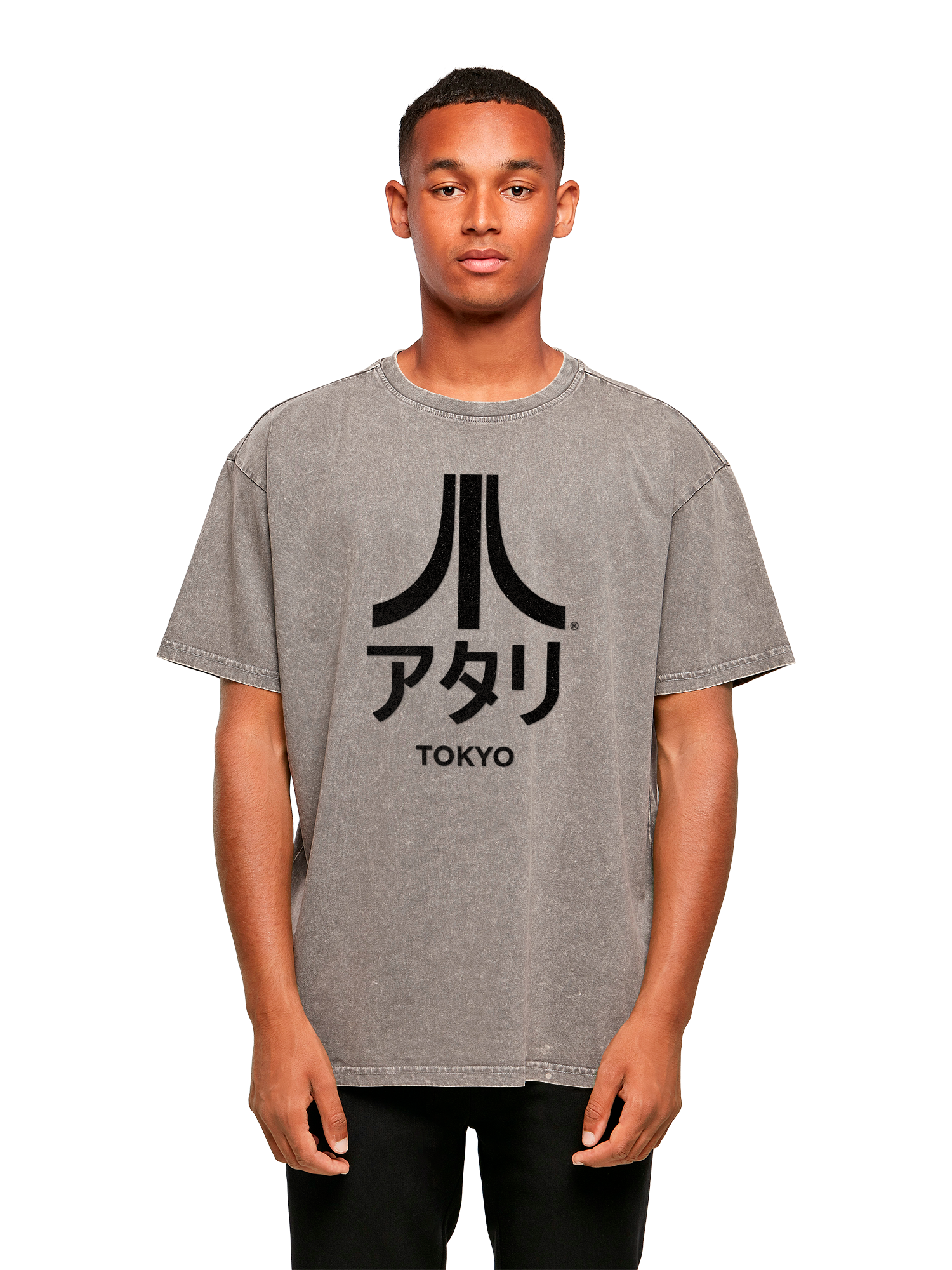 Atari Tokyo black Retro Arcade Games with Acid Washed Heavy Oversize Tee