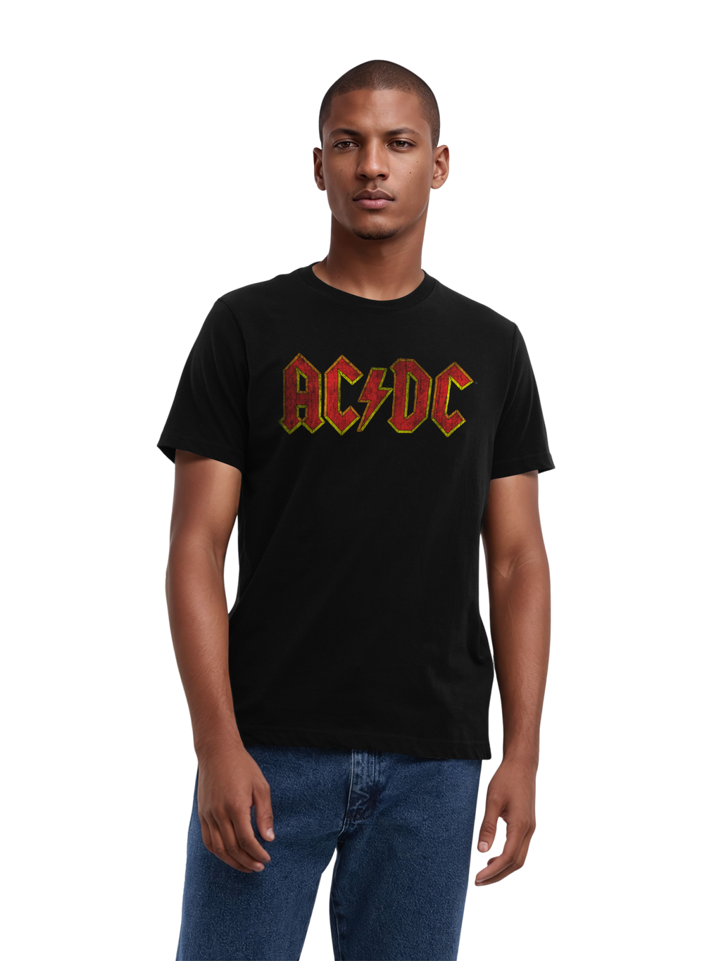 T-shirt organique masculin de logo rouge en détresse AC / DC