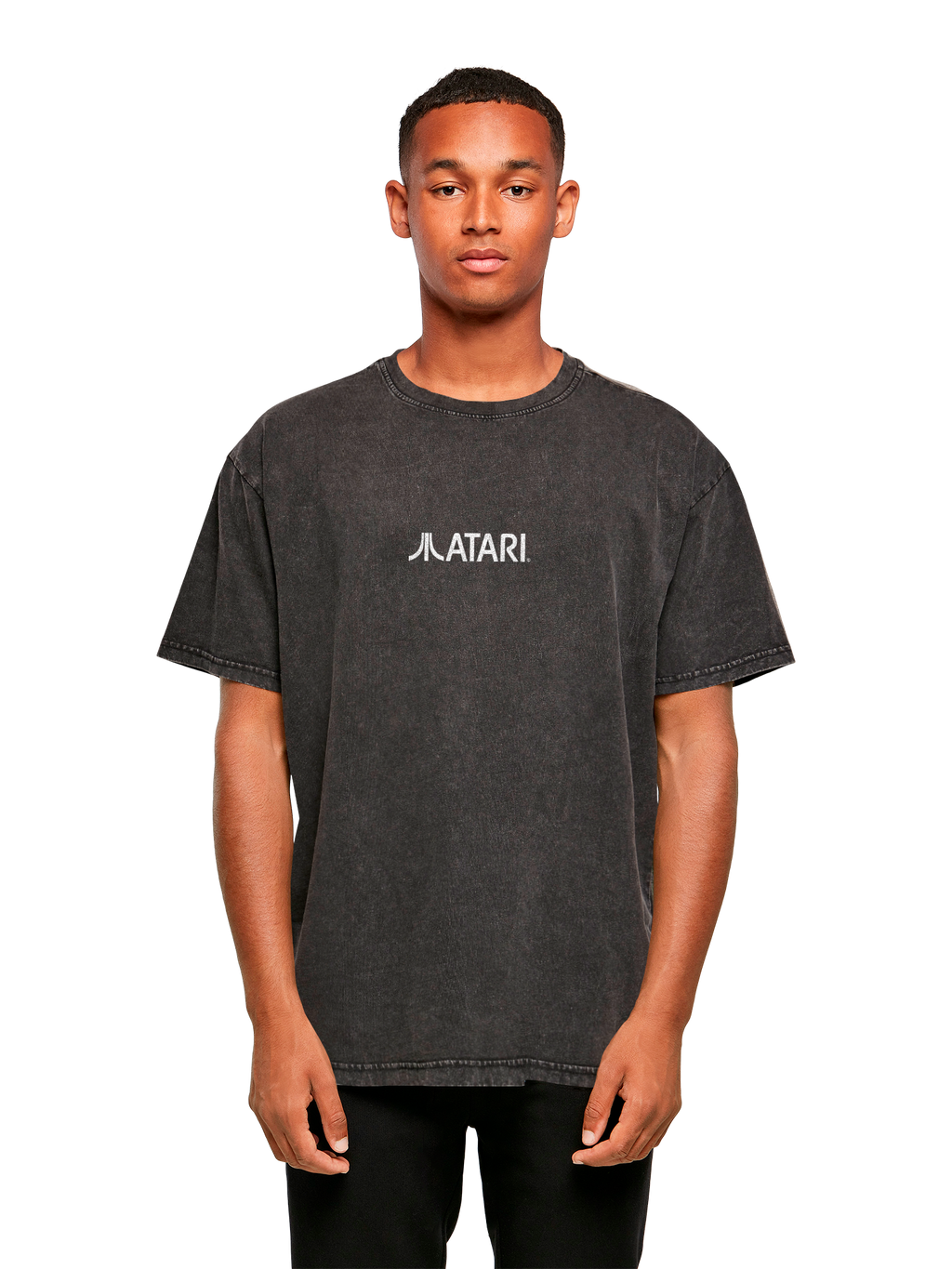 Logotipo de Atari Games White Retro Gaming Horizontal y Atari Gravitar Box Cover con camiseta de gran tamaño pesado de ácido