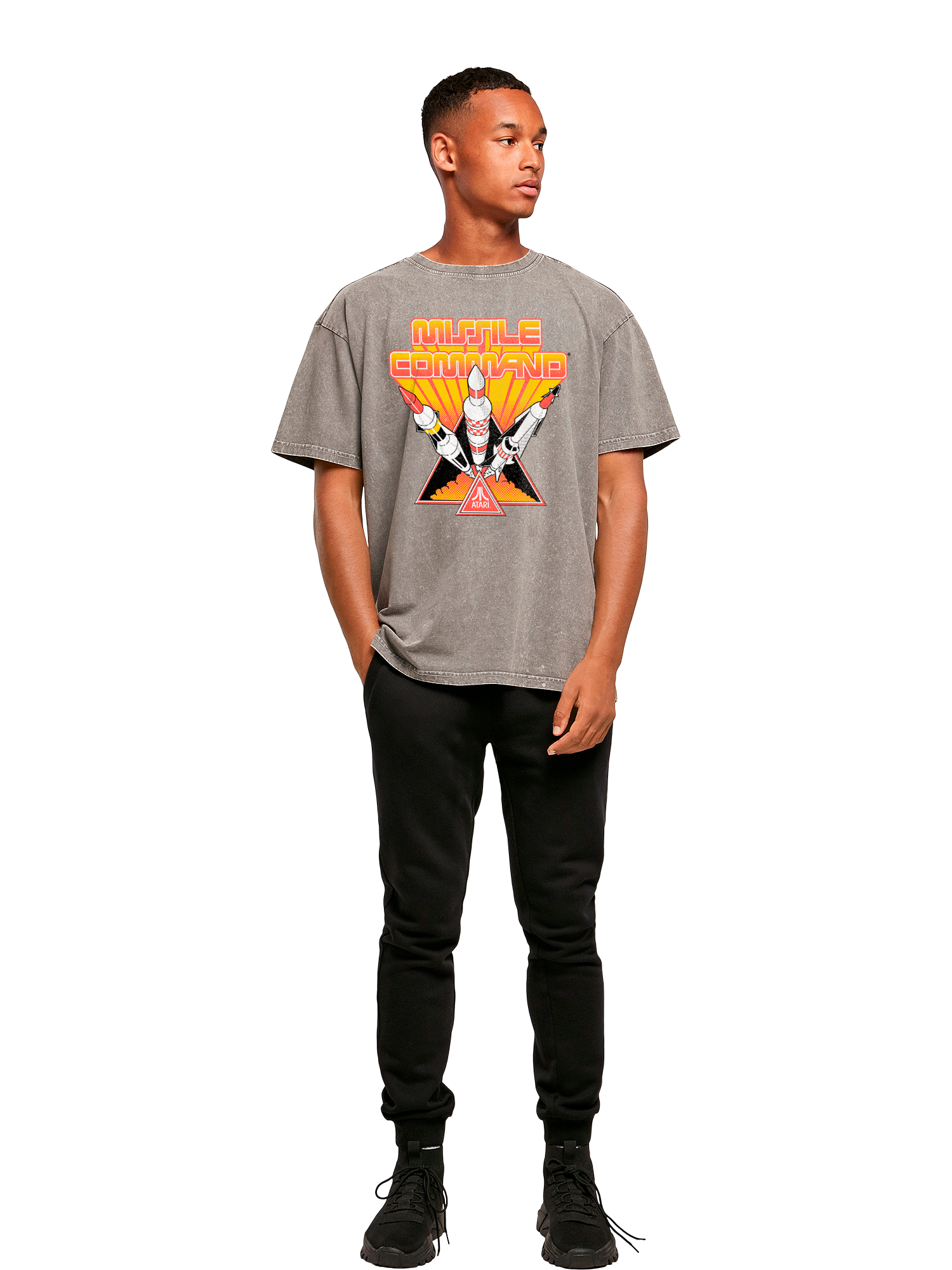 Missile Command Triple Shot Atari Retro Gaming with Acid Washed Heavy Oversize Tee