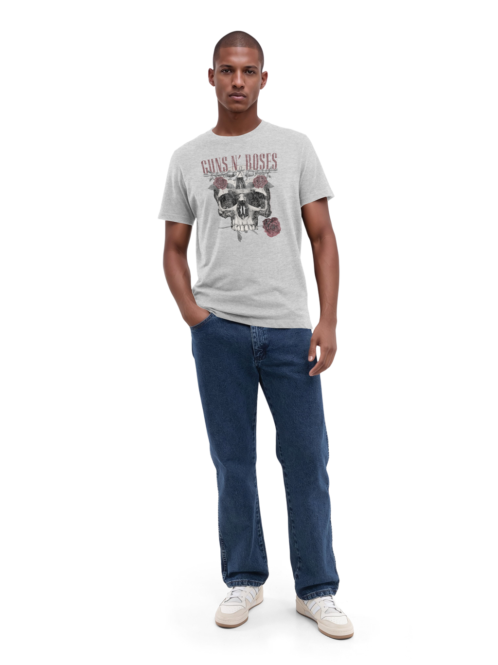 Guns n 'roses Roses Skull avec de vraies blancs | Tee-shirt régulier pour hommes