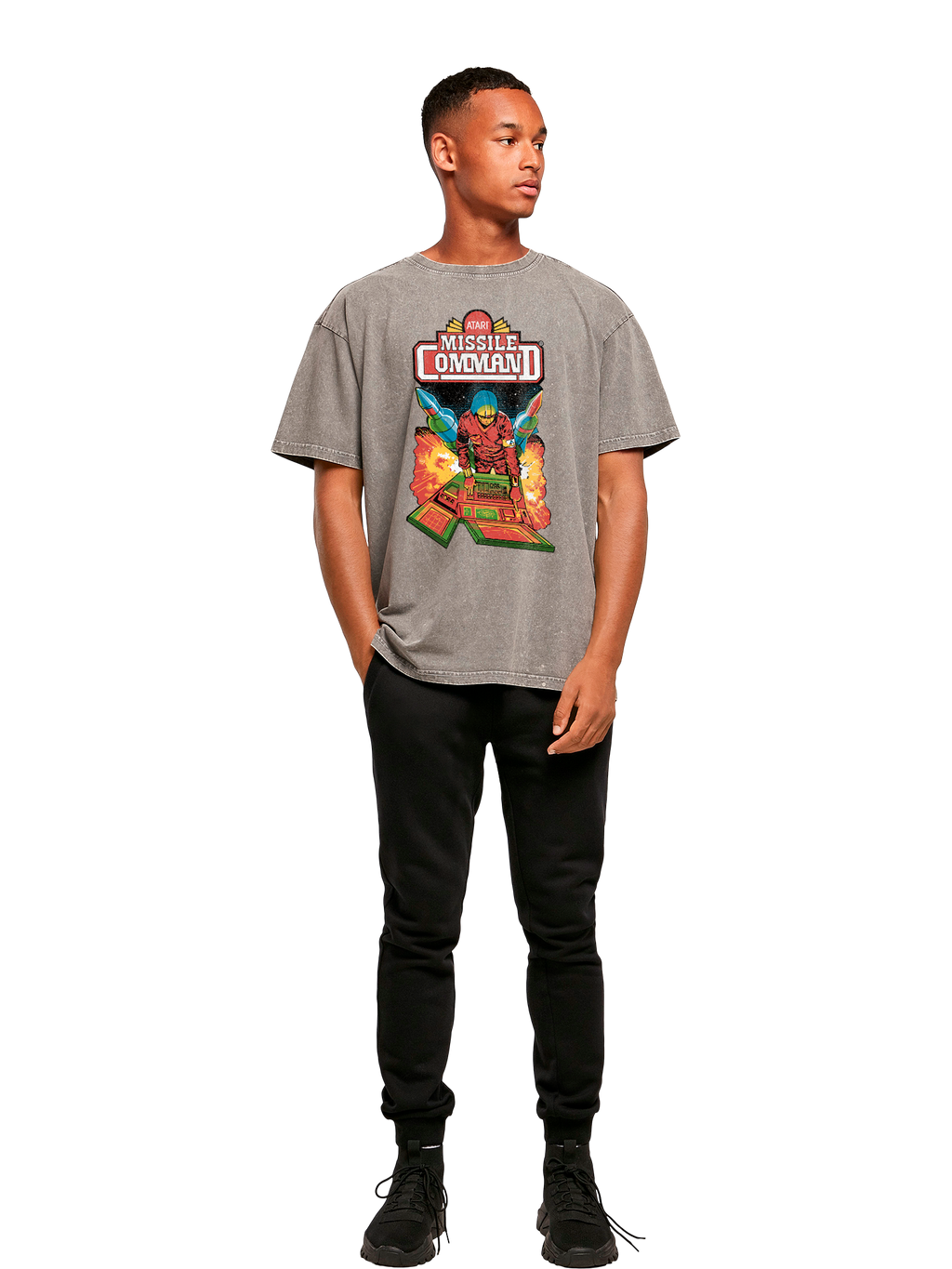 Missile Command Hanger Atari Retro Gaming with Acid Washed Heavy Oversize Tee