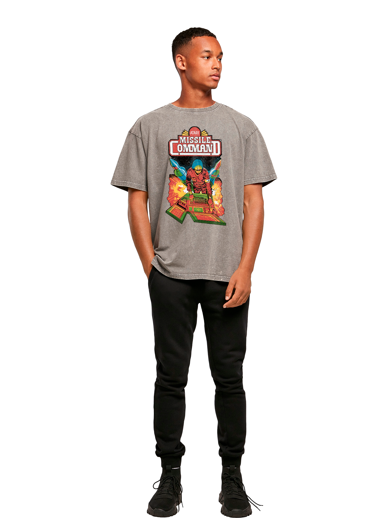 Missile Command Hanger Atari Retro Gaming with Acid Washed Heavy Oversize Tee