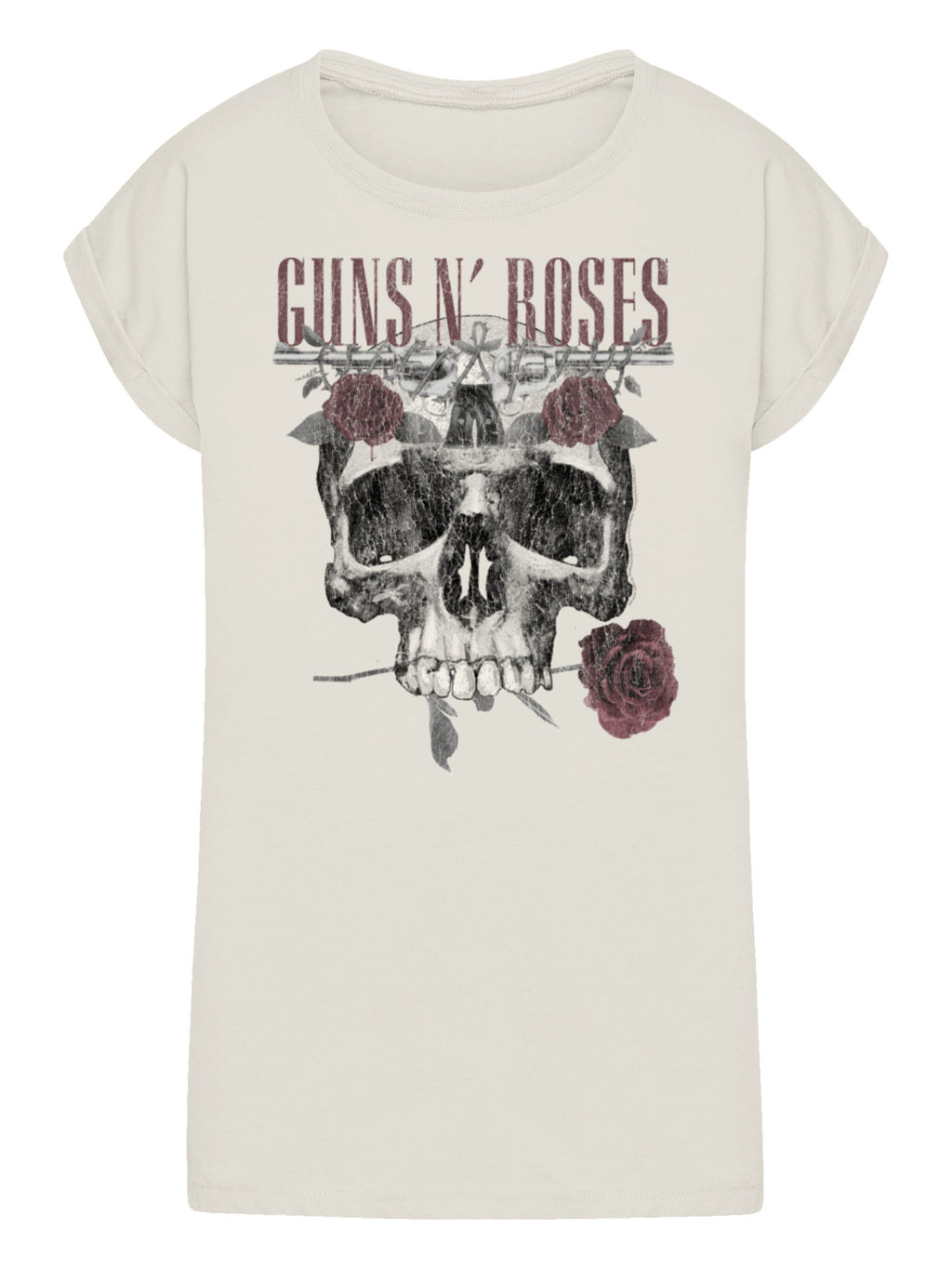 Guns N 'Roses Roses Calavera con Damas Extendida TEE de hombro
