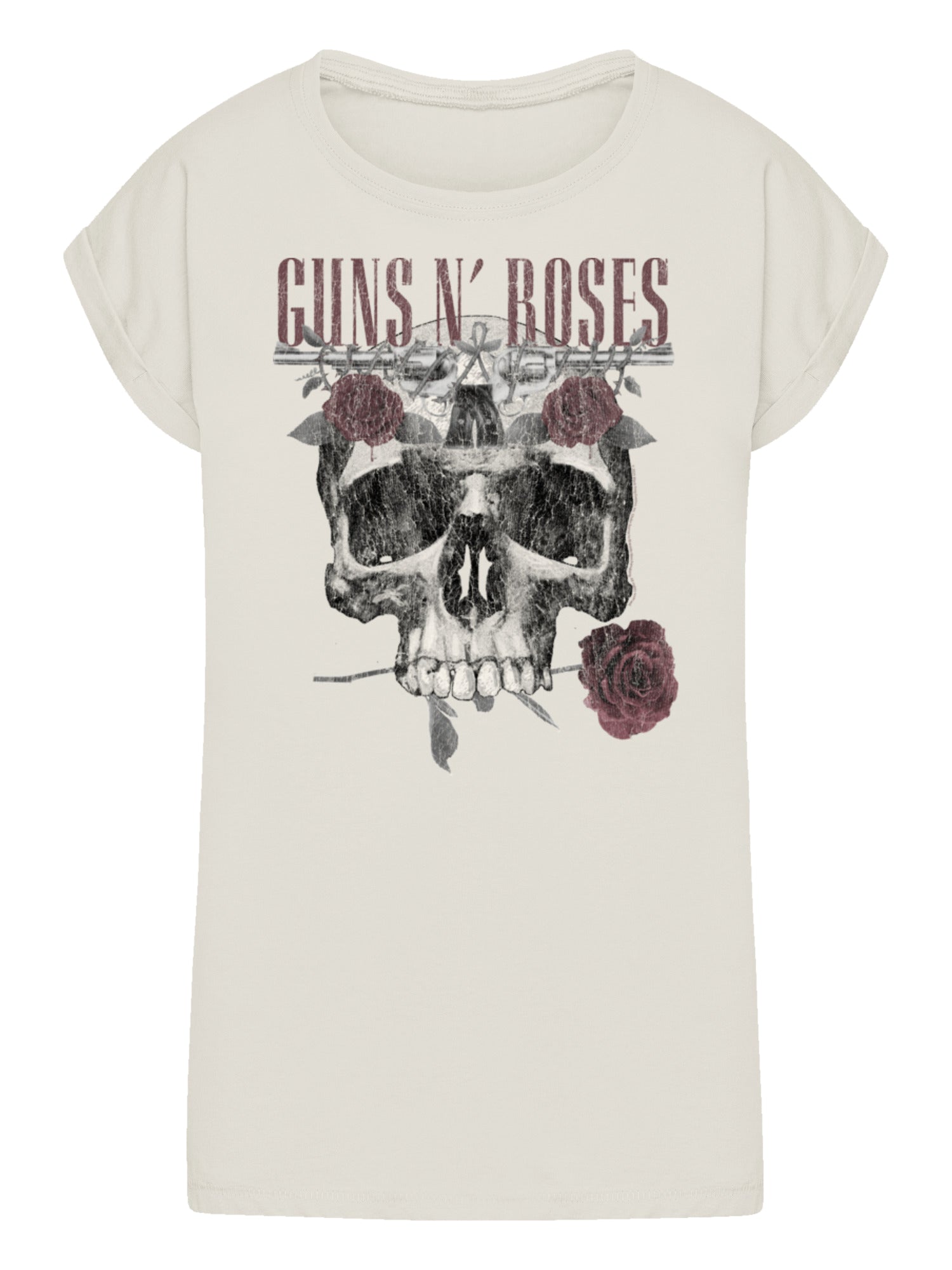 Guns N 'Roses Roses Calavera con Damas Extendida TEE de hombro