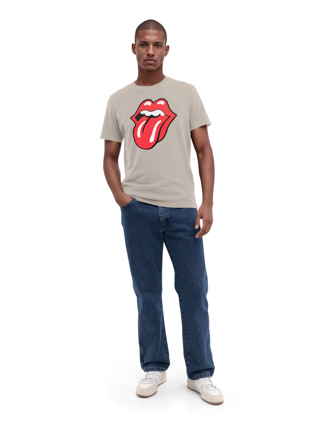 The Rolling Stones Classic Tongue Blk con Blanks verdaderos | Camiseta regular para hombres