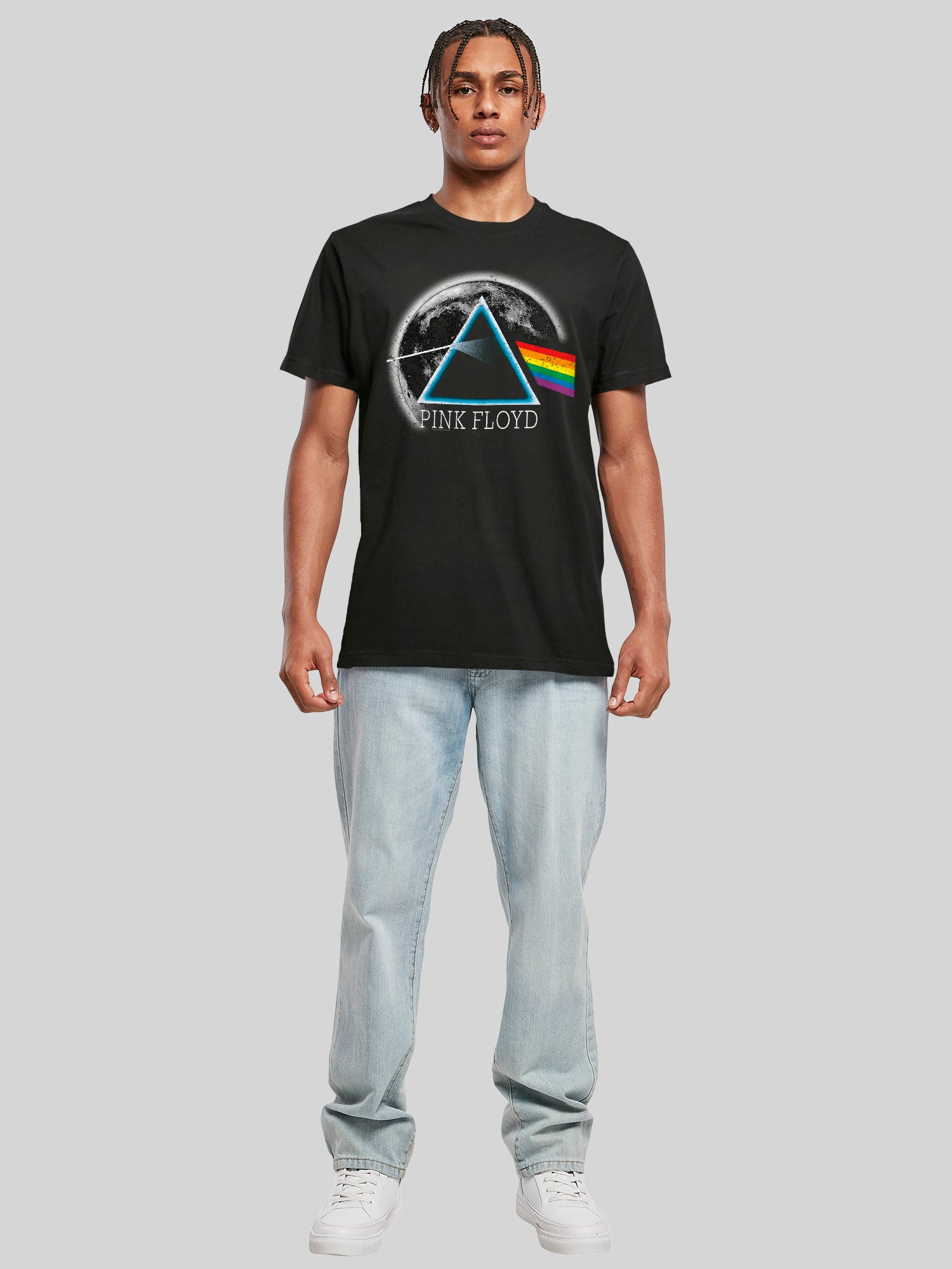 Pink Floyd Dark Side of The Moon Distressed Moon T-Shirt Round Neck