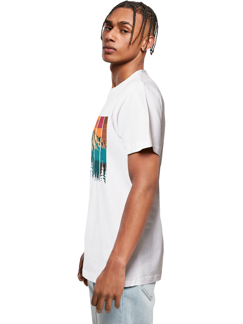 Berg Sonnenuntergang Retro Kunst T-Shirt