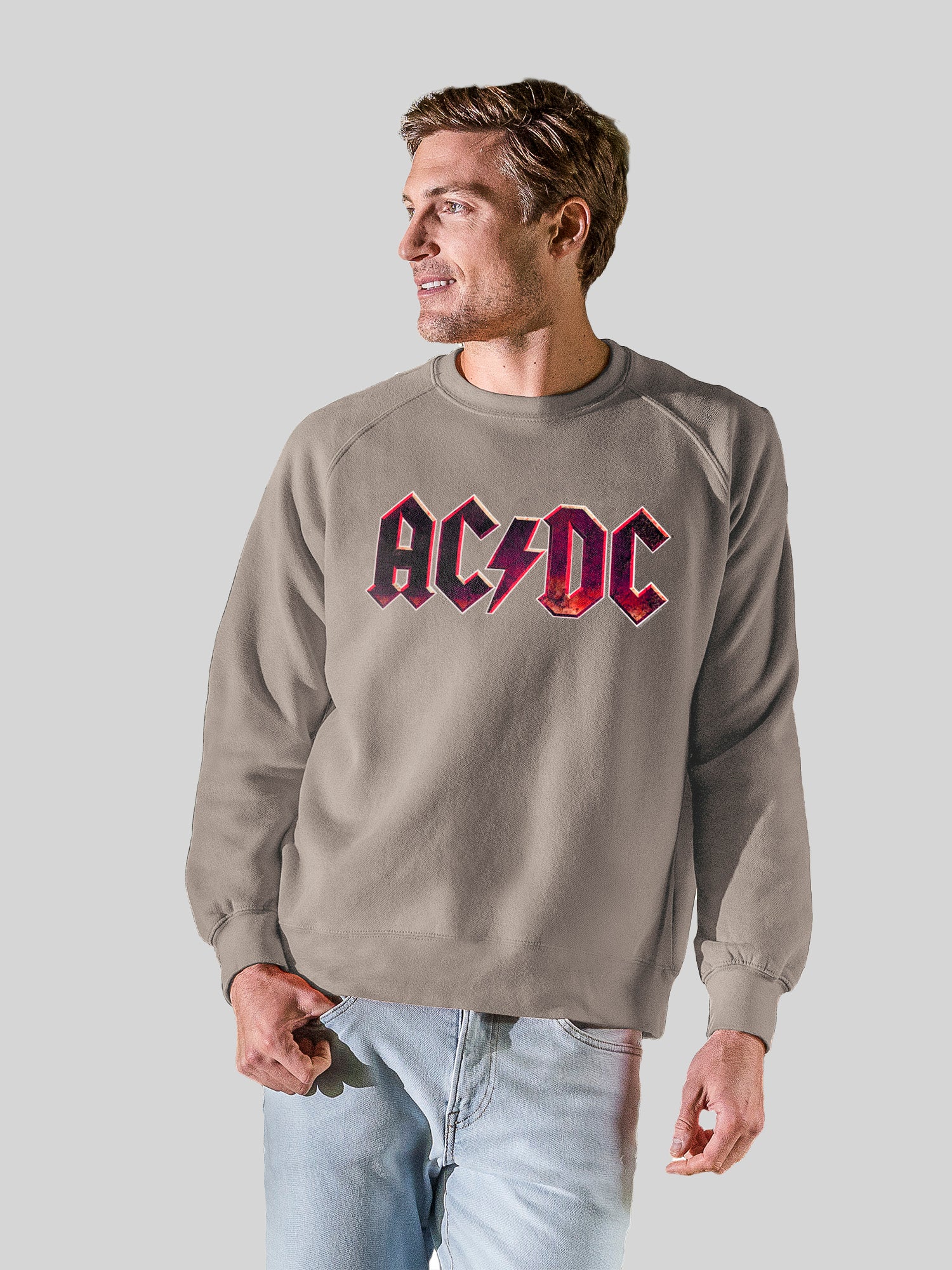 AC/DC Raw Distressed Logo with Vintage Fleece Raglan Crew