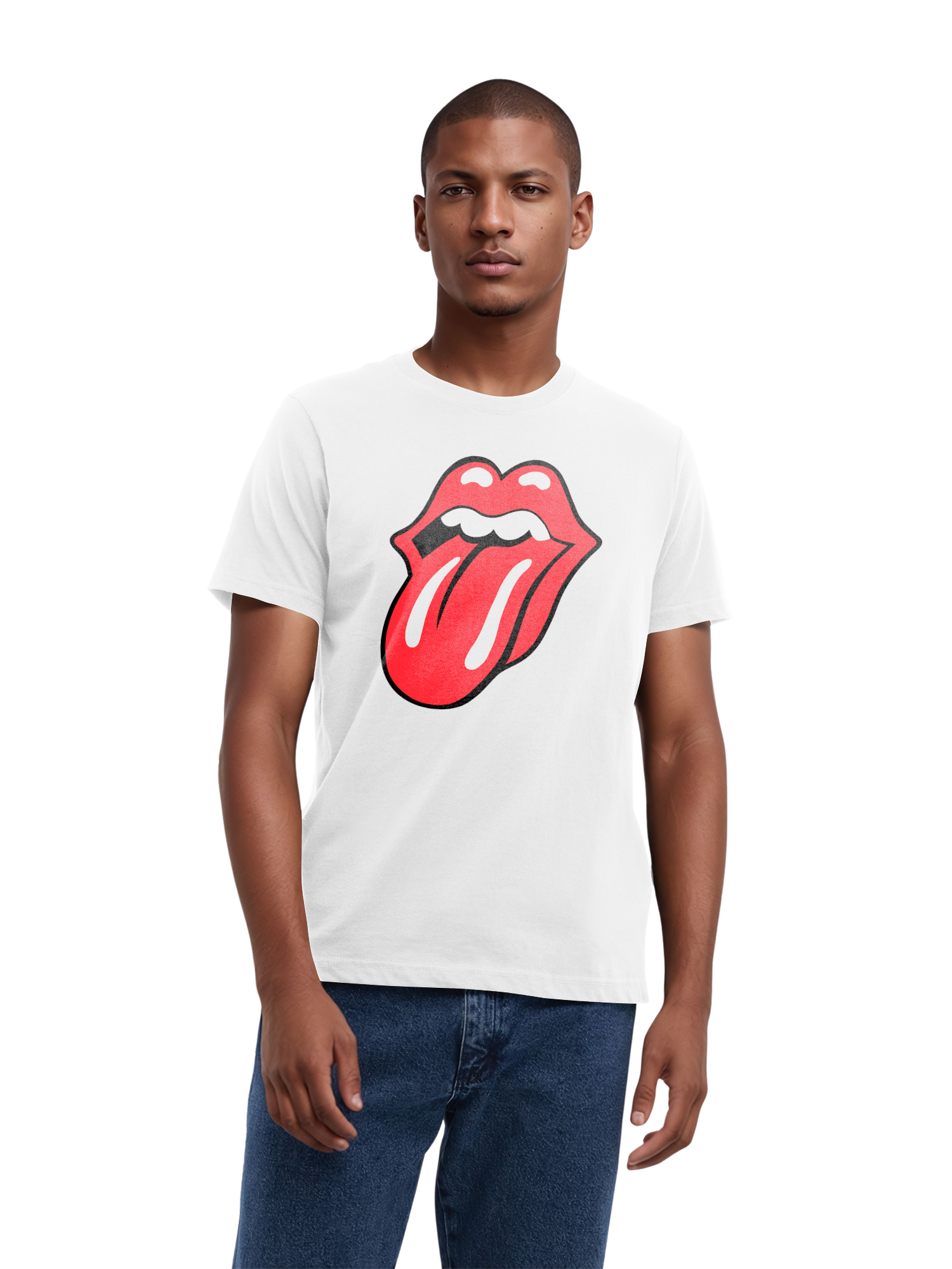 The Rolling Stones Classic Tongue Blk con Blanks verdaderos | Camiseta regular para hombres