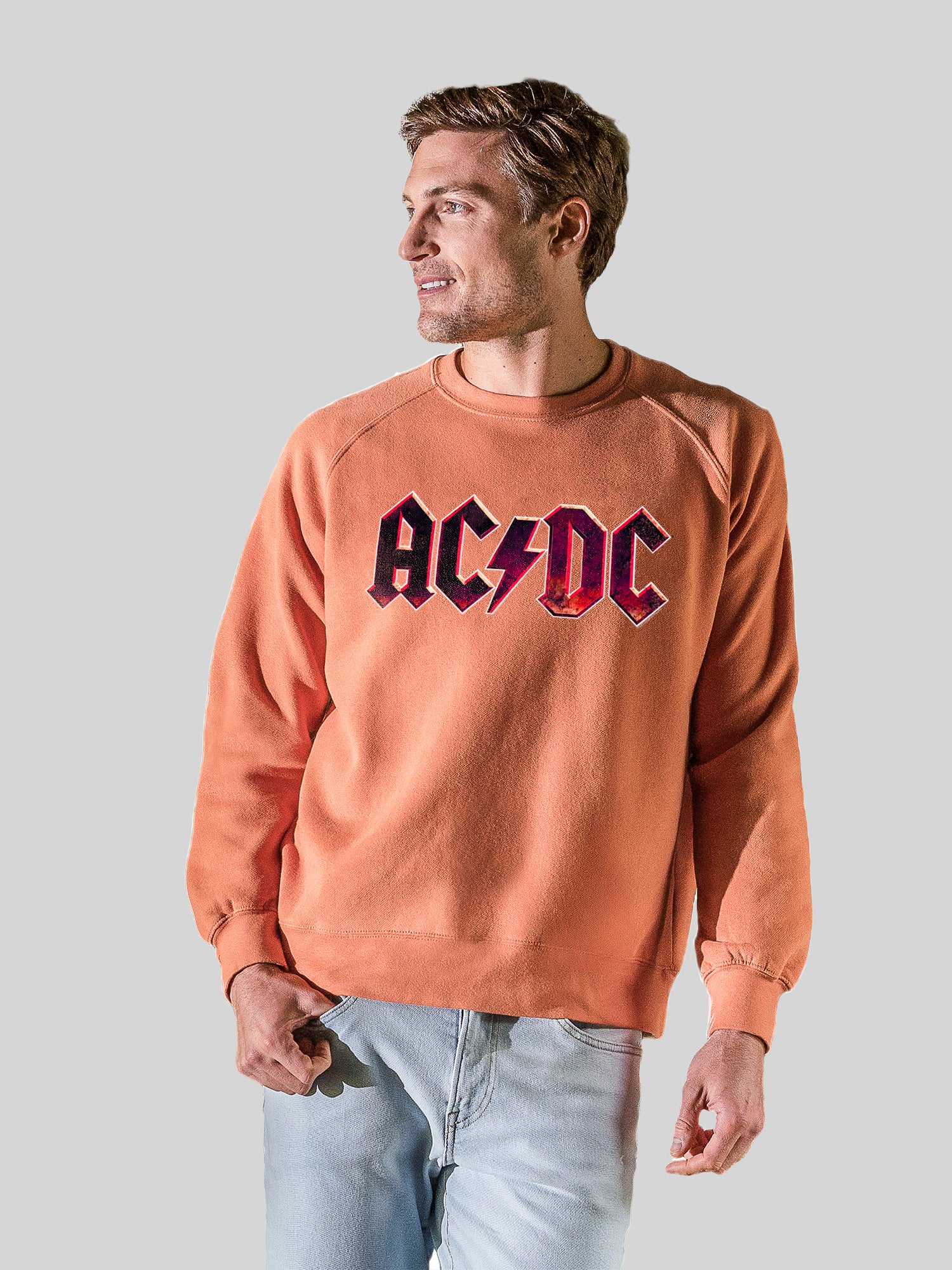 AC/DC Raw Distressed Logo with Vintage Fleece Raglan Crew