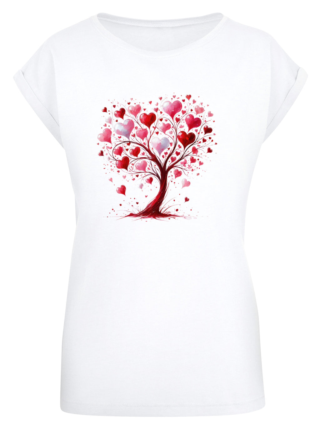 Heart Tree Watercolor Ladies Extended Shoulder T-Shirt