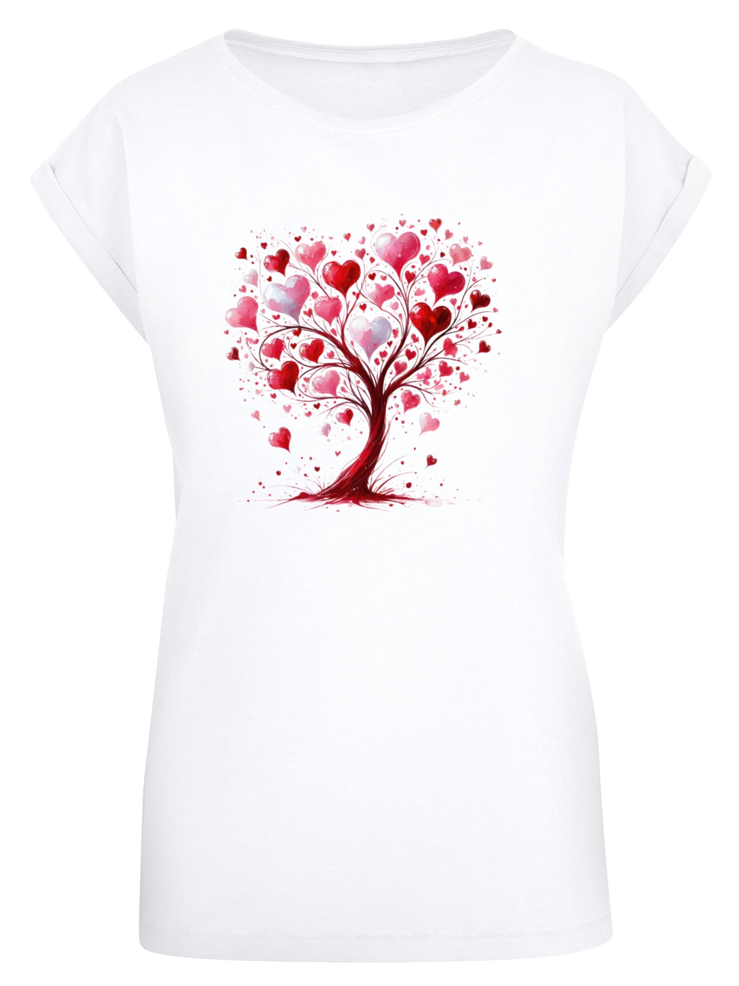 Heart Tree Watercolor Ladies Extended Shoulder T-Shirt