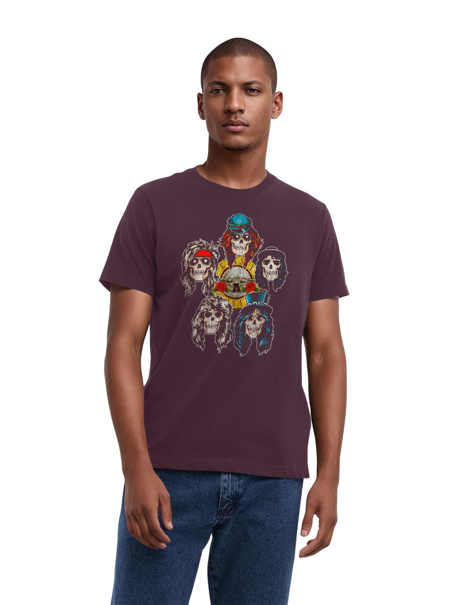 Guns n 'rosas cabezas vintage con blancos verdaderos | Camiseta regular para hombres