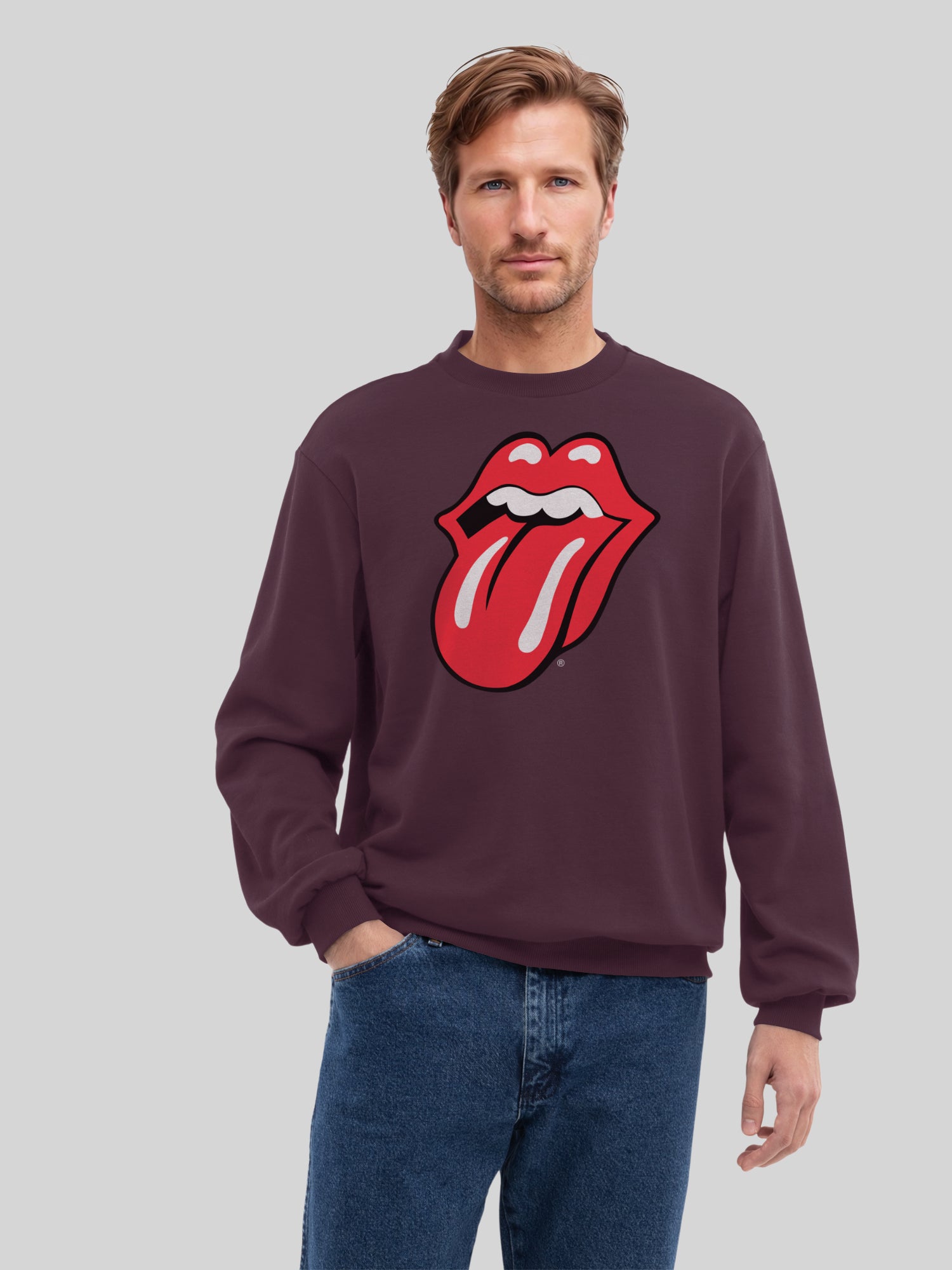 Les Rolling Stones Classic Tongue Blk avec de vrais blancs | Pull régulier pour hommes