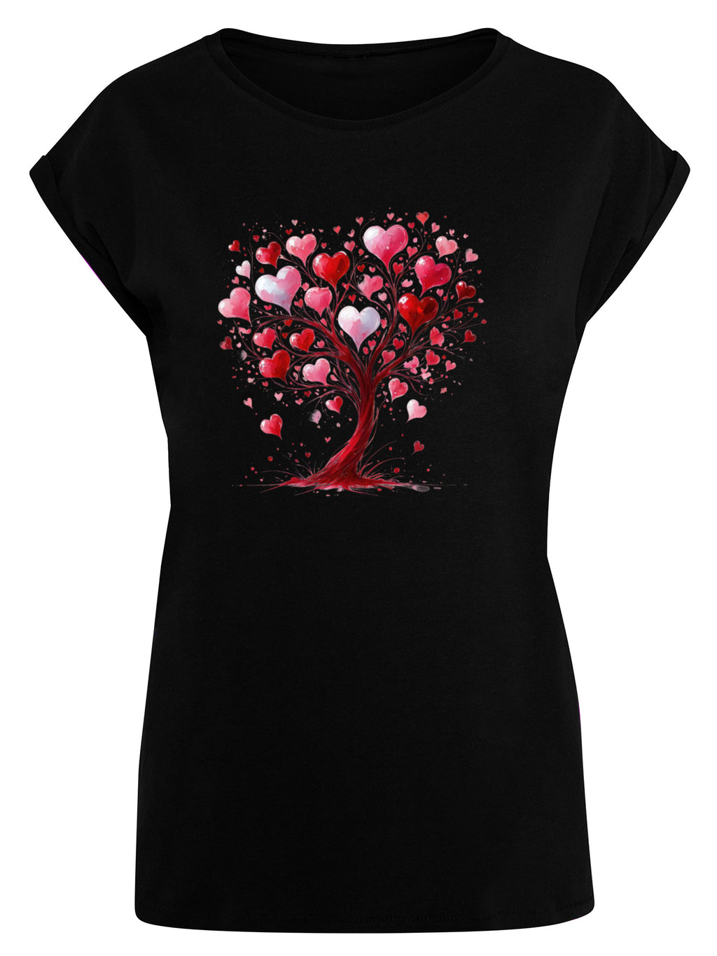 Heart Tree Watercolor Ladies Extended Shoulder T-Shirt