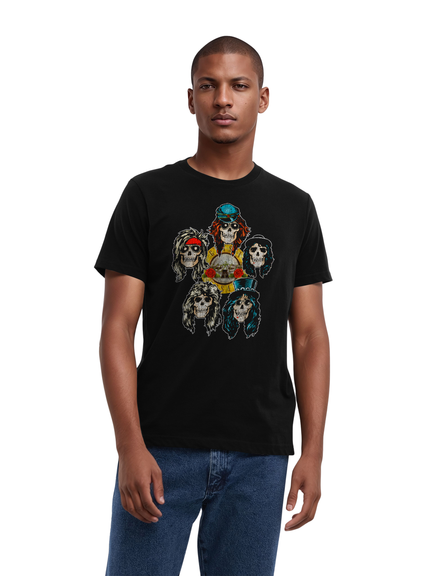 Guns n 'rosas cabezas vintage con blancos verdaderos | Camiseta regular para hombres