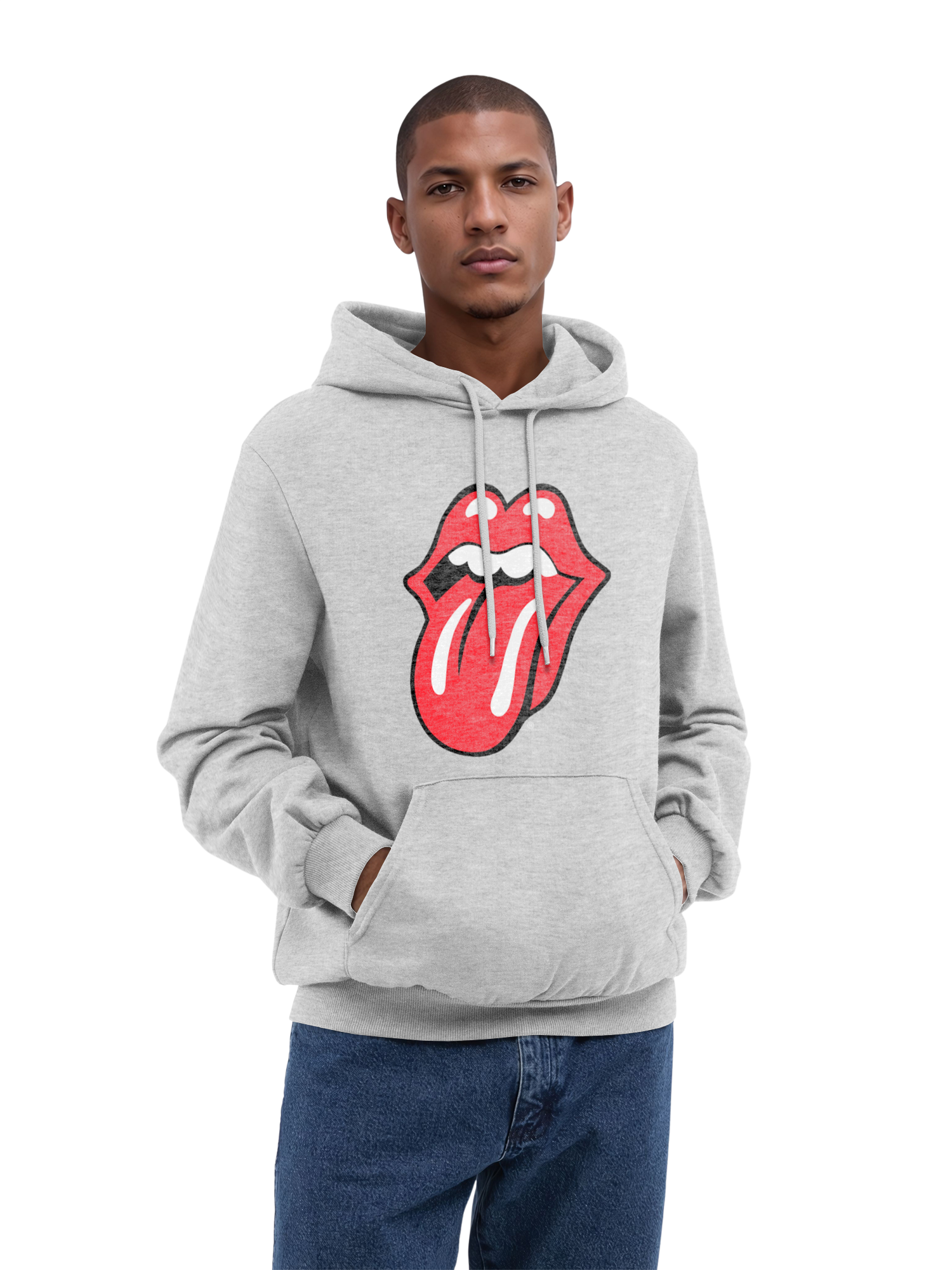 The Rolling Stones Classic Tongue Blk con Blanks verdaderos | Sudadera con capucha regular para hombres