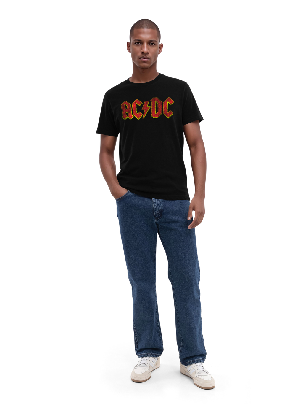 T-shirt organique masculin de logo rouge en détresse AC / DC