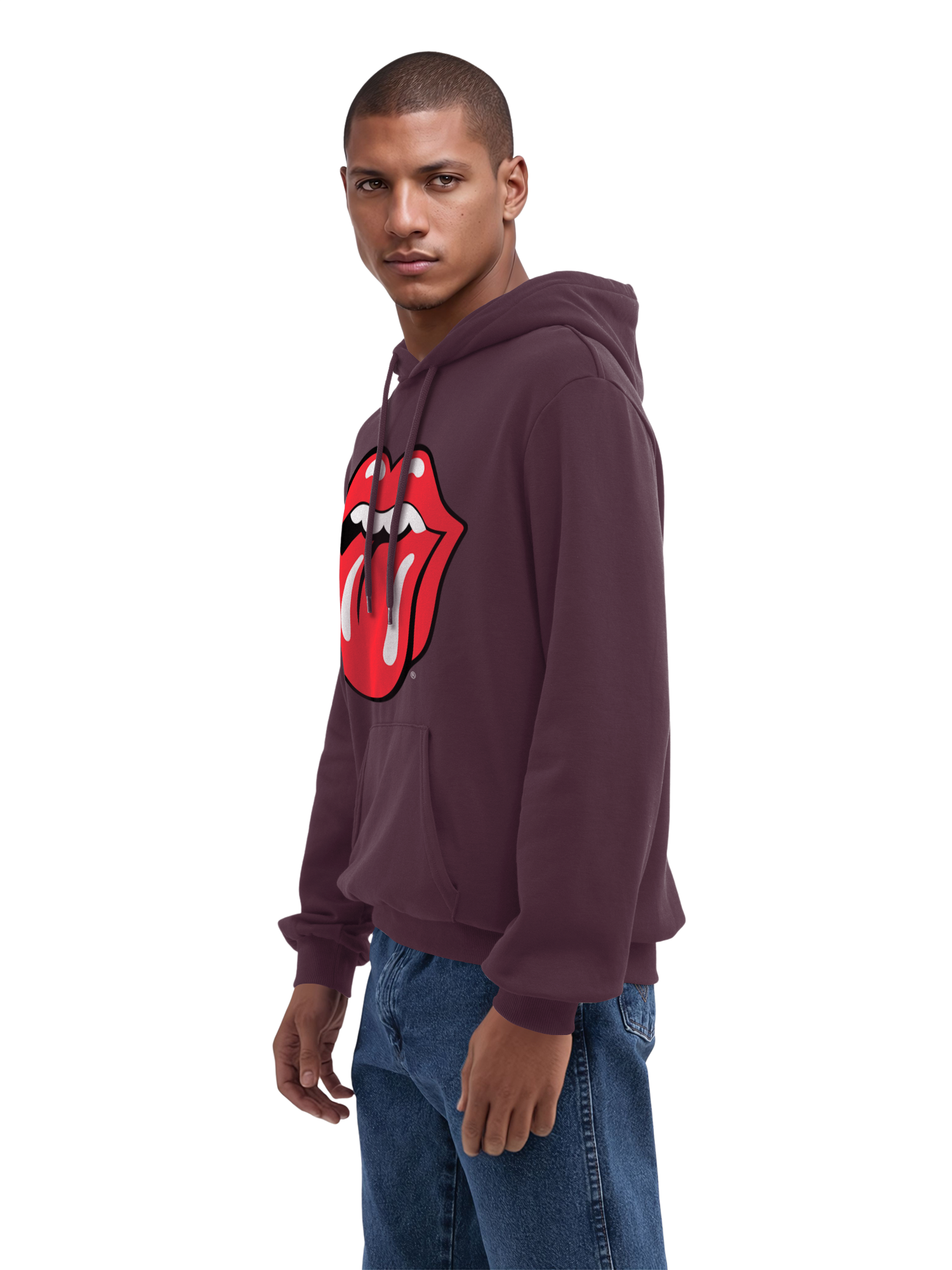 The Rolling Stones Classic Tongue Blk con Blanks verdaderos | Sudadera con capucha regular para hombres