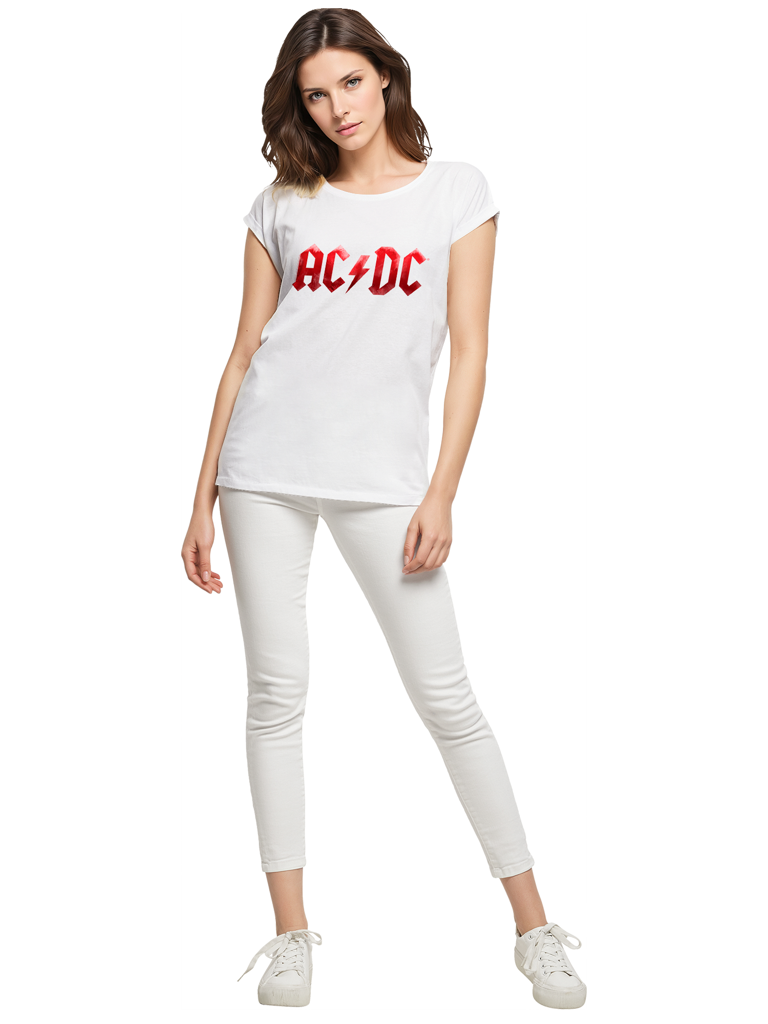 TEE ACDC RED ICE LOGO Damas de hombro extendido