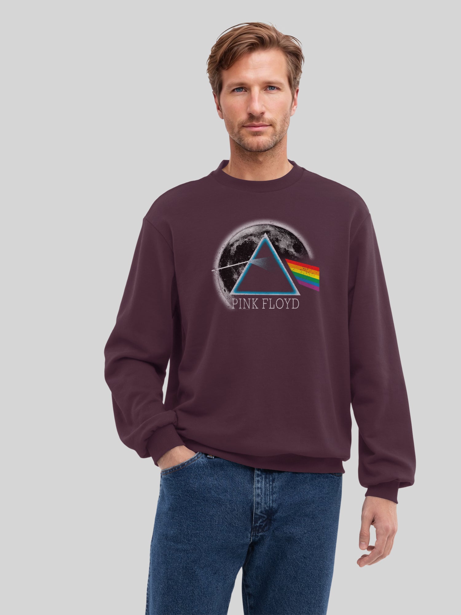 Pink Floyd Dark Side of The Moon Distressed Moon with True Blanks | Mens Regular Sweater