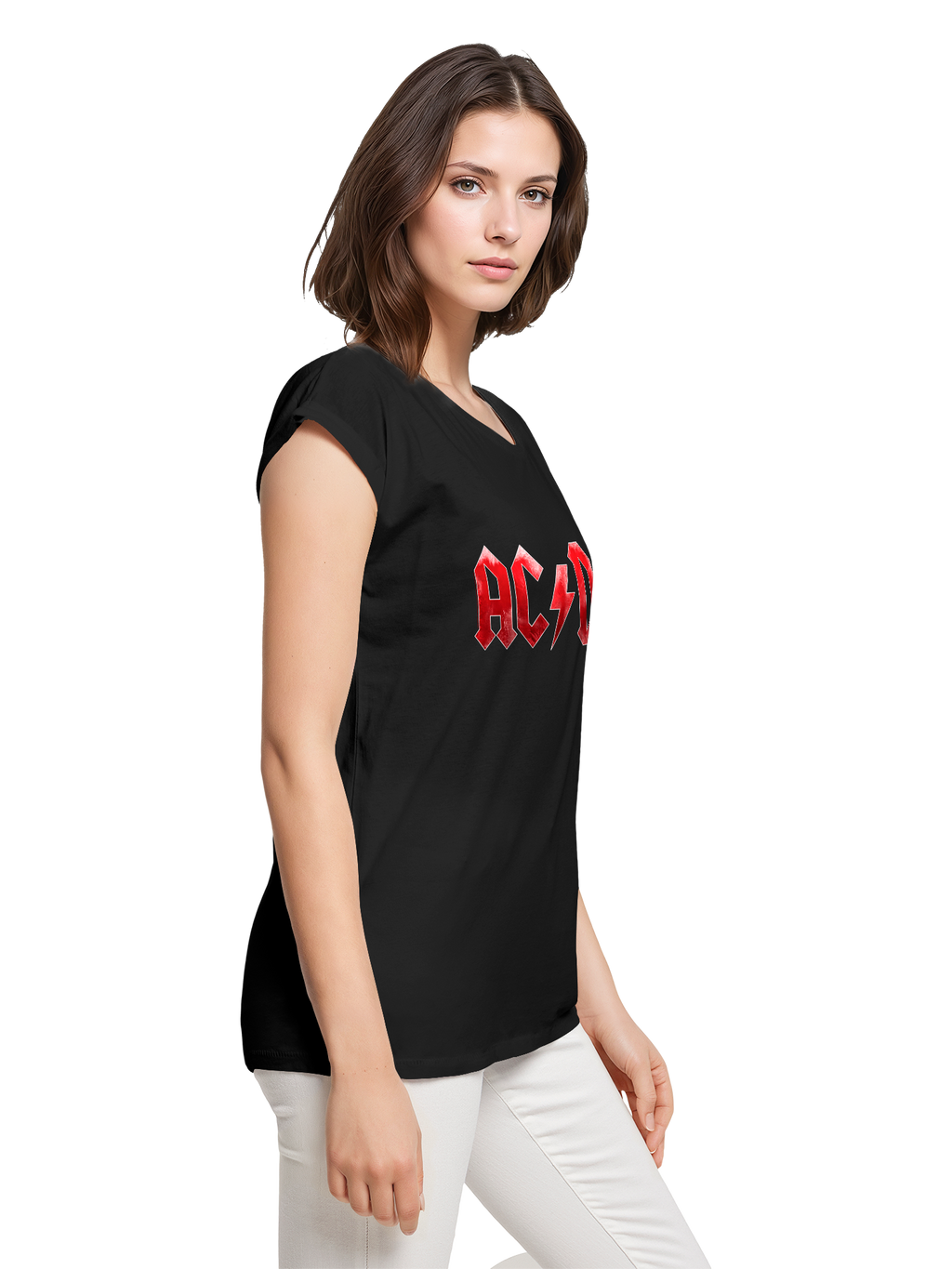 TEE ACDC RED ICE LOGO Damas de hombro extendido