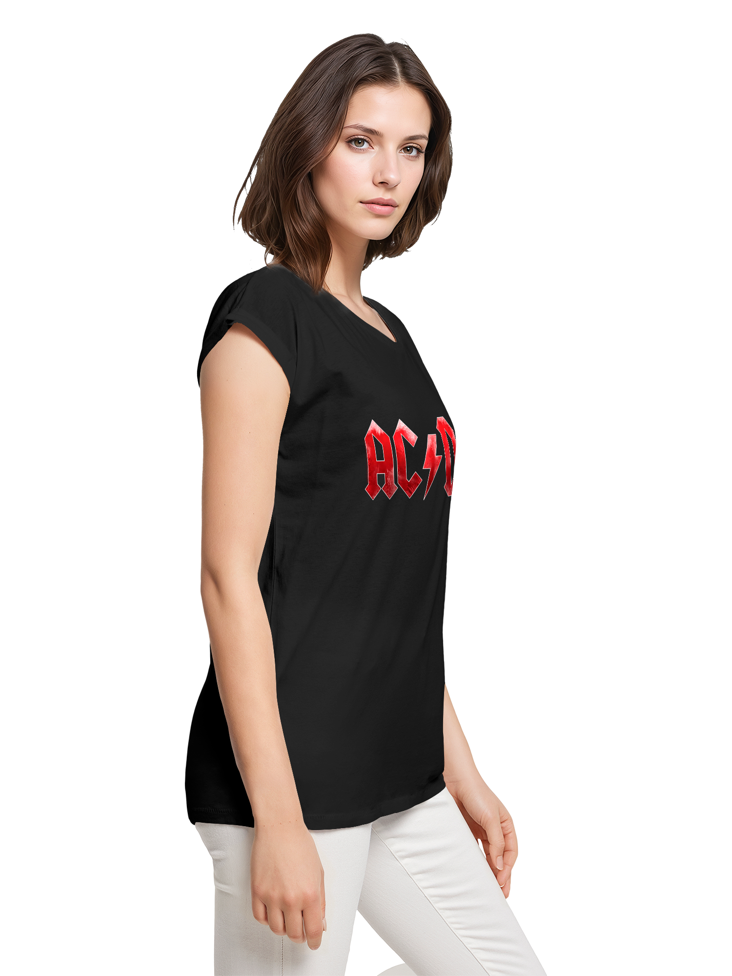 TEE ACDC RED ICE LOGO Damas de hombro extendido