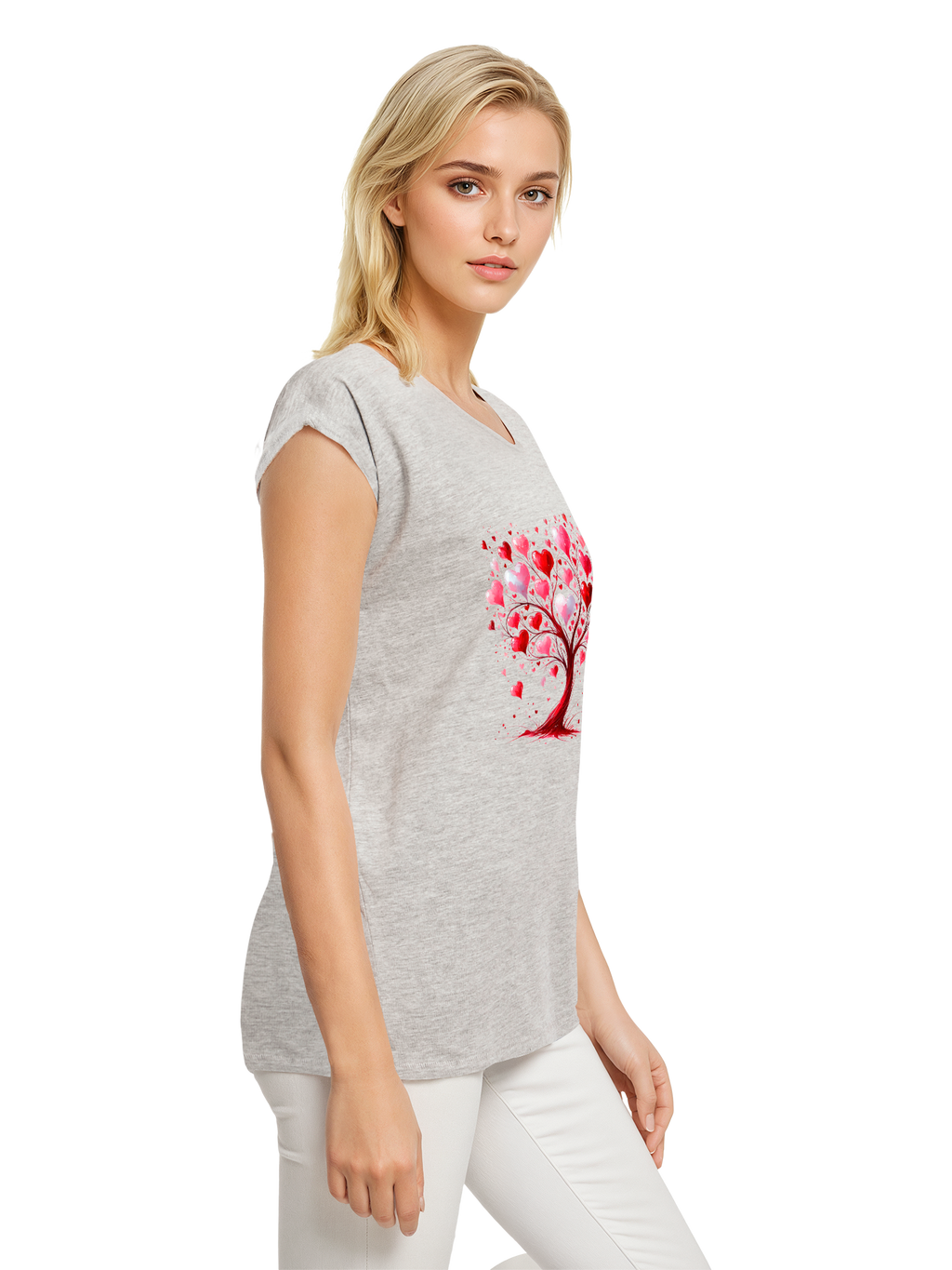 Heart Tree Watercolor Ladies Extended Shoulder T-Shirt