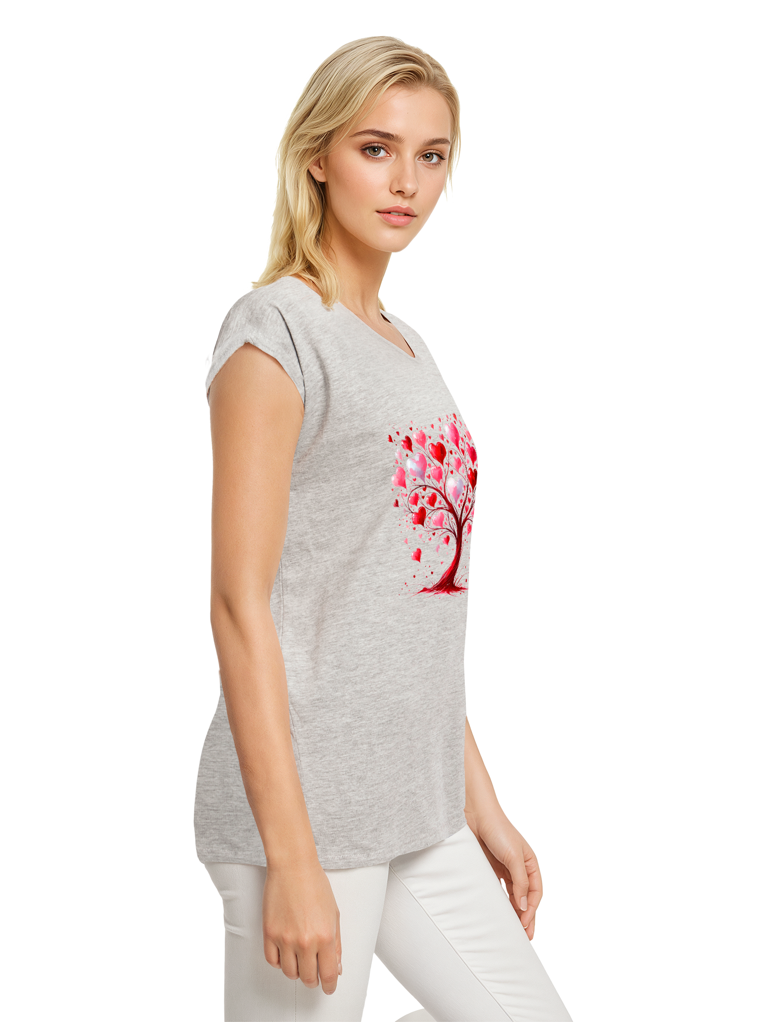 Heart Tree Watercolor Ladies Extended Shoulder T-Shirt