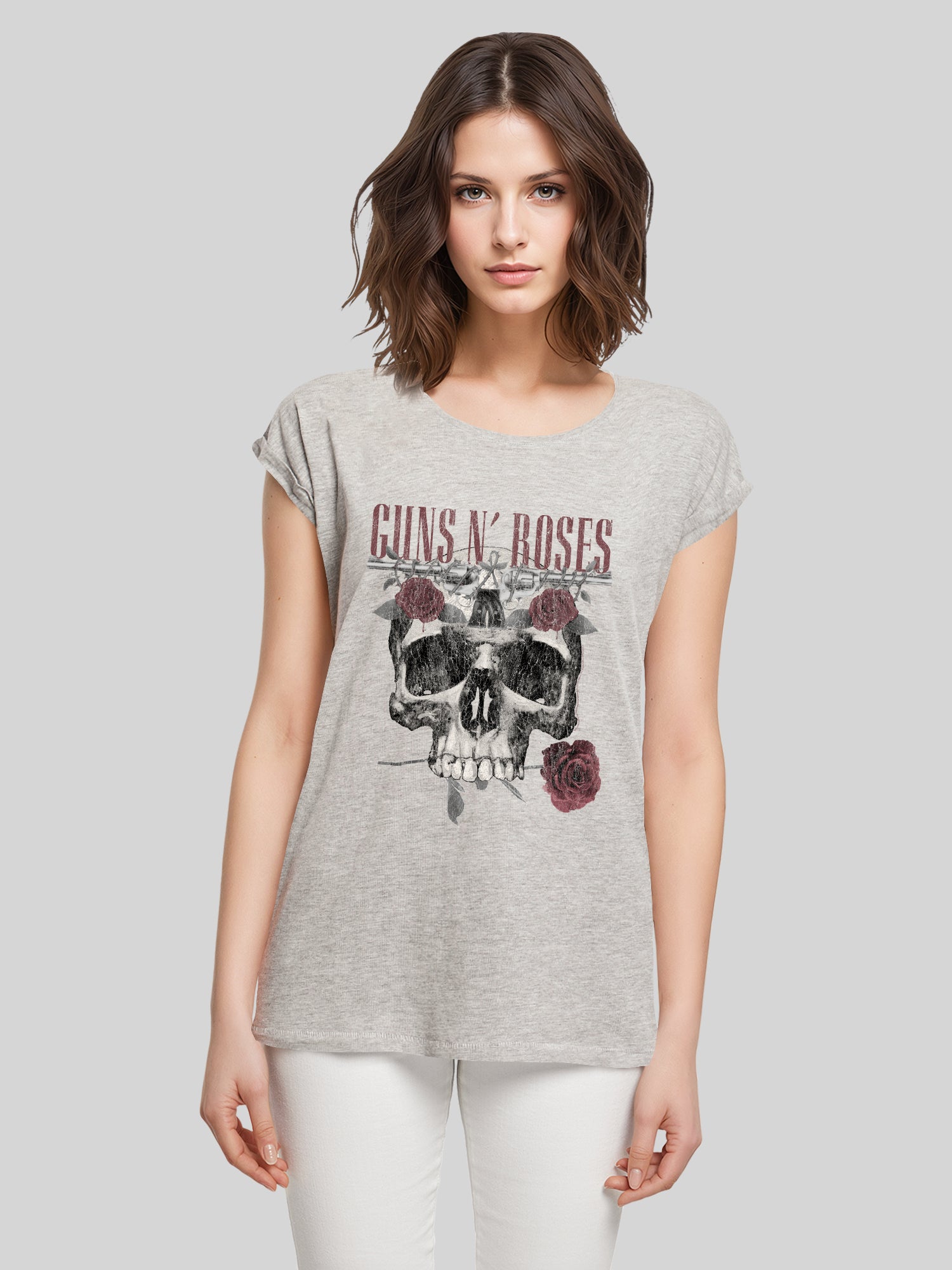 Guns N 'Roses Roses Calavera con Damas Extendida TEE de hombro