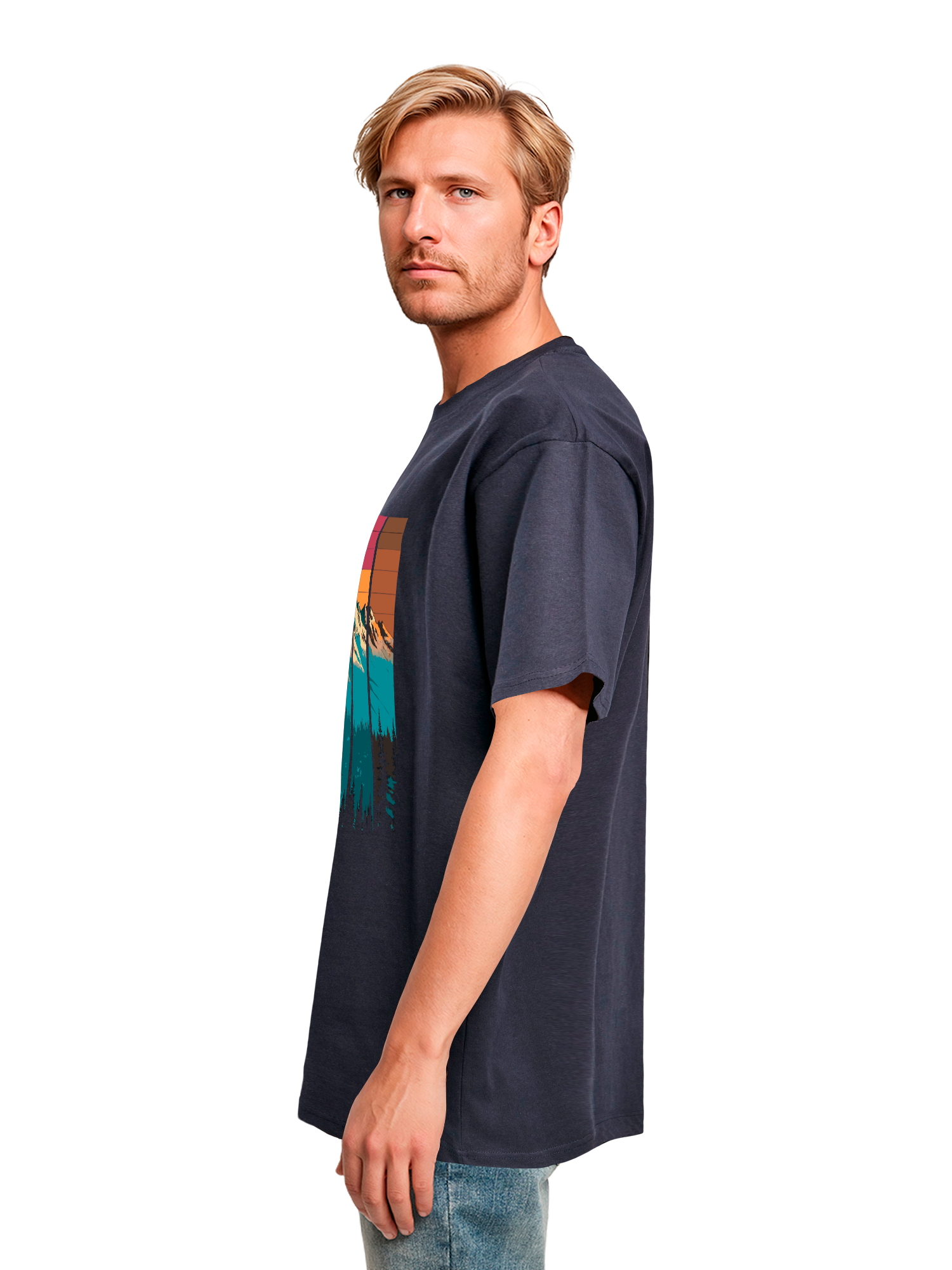 Mountain Sunset Retro Art Schweres Oversize T-Shirt