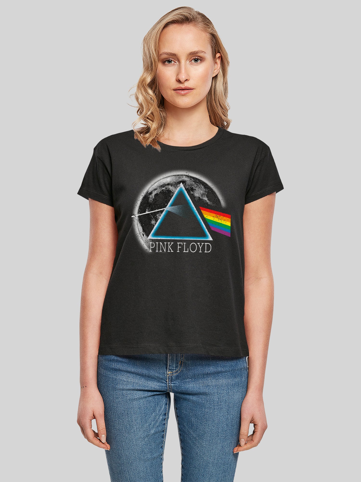 Pink Floyd Dark Side of The Moon Distressed Moon with Ladies Box Tee