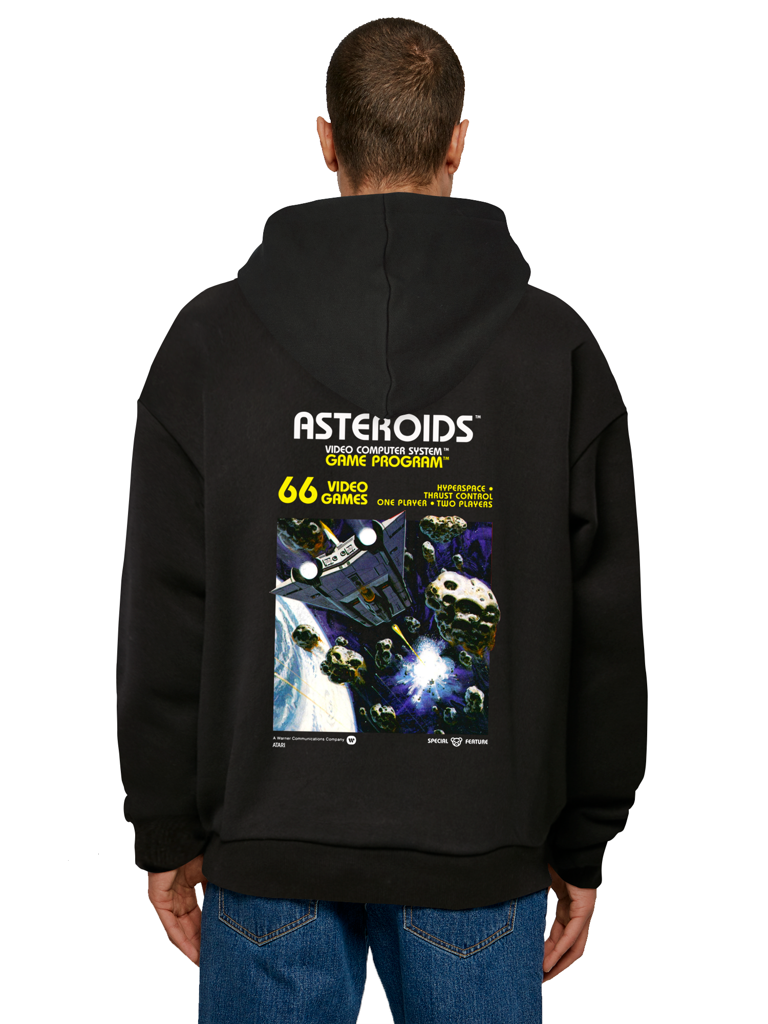 Atari Games Logo White Retro Gaming Horizontal and Atari Asteroids Box Cover with Ultra Heavy Hoody