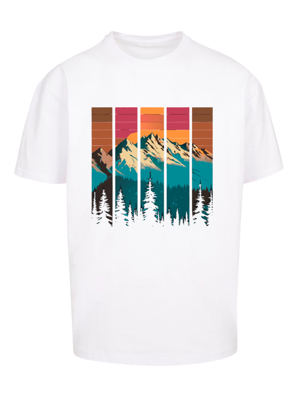 Mountain Sunset Retro Art Schweres Oversize T-Shirt