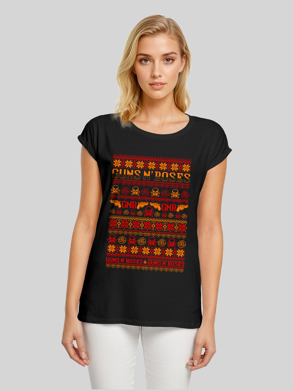 Guns And Roses Christmas with Ladies Extended Shoulder