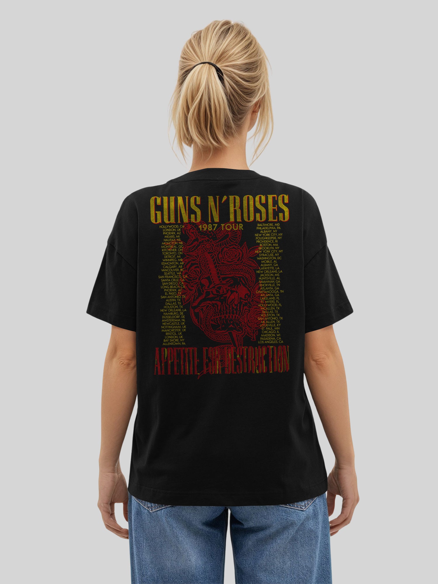 Affiche de concert vintage de Guns N 'Roses 1987 | Tee surdimensionné pour femmes