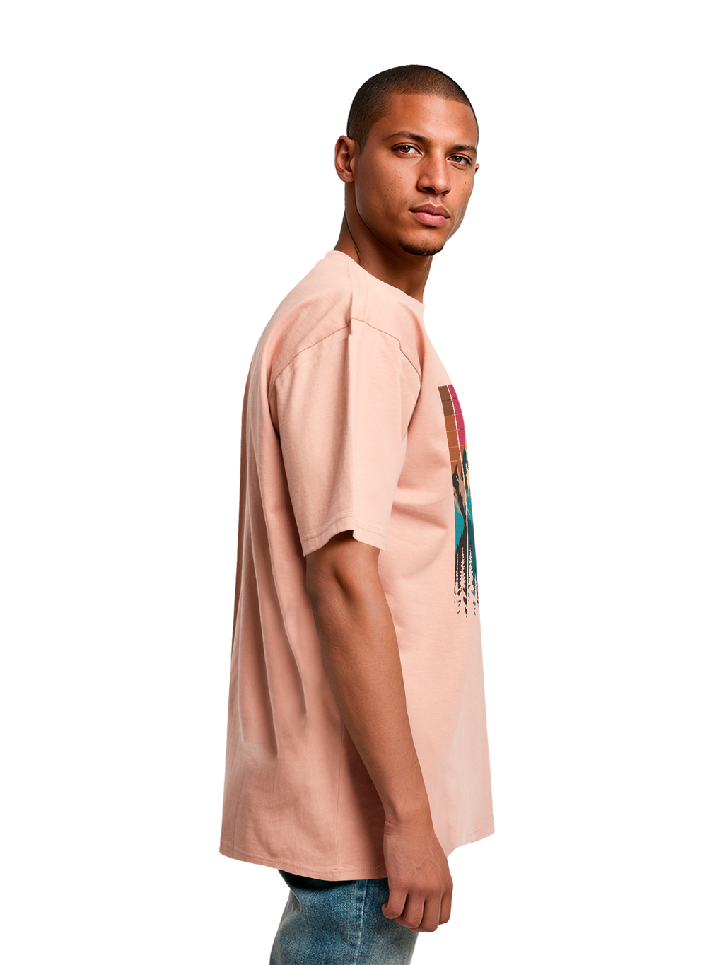 Mountain Sunset Retro Art Schweres Oversize T-Shirt