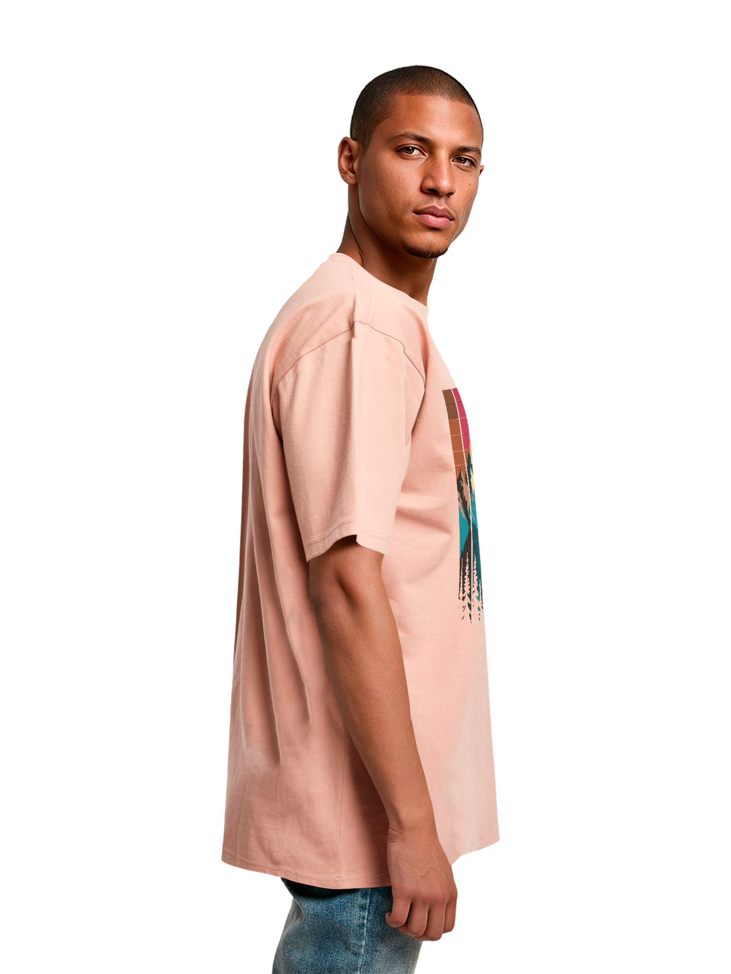 Mountain Sunset Retro Art Schweres Oversize T-Shirt